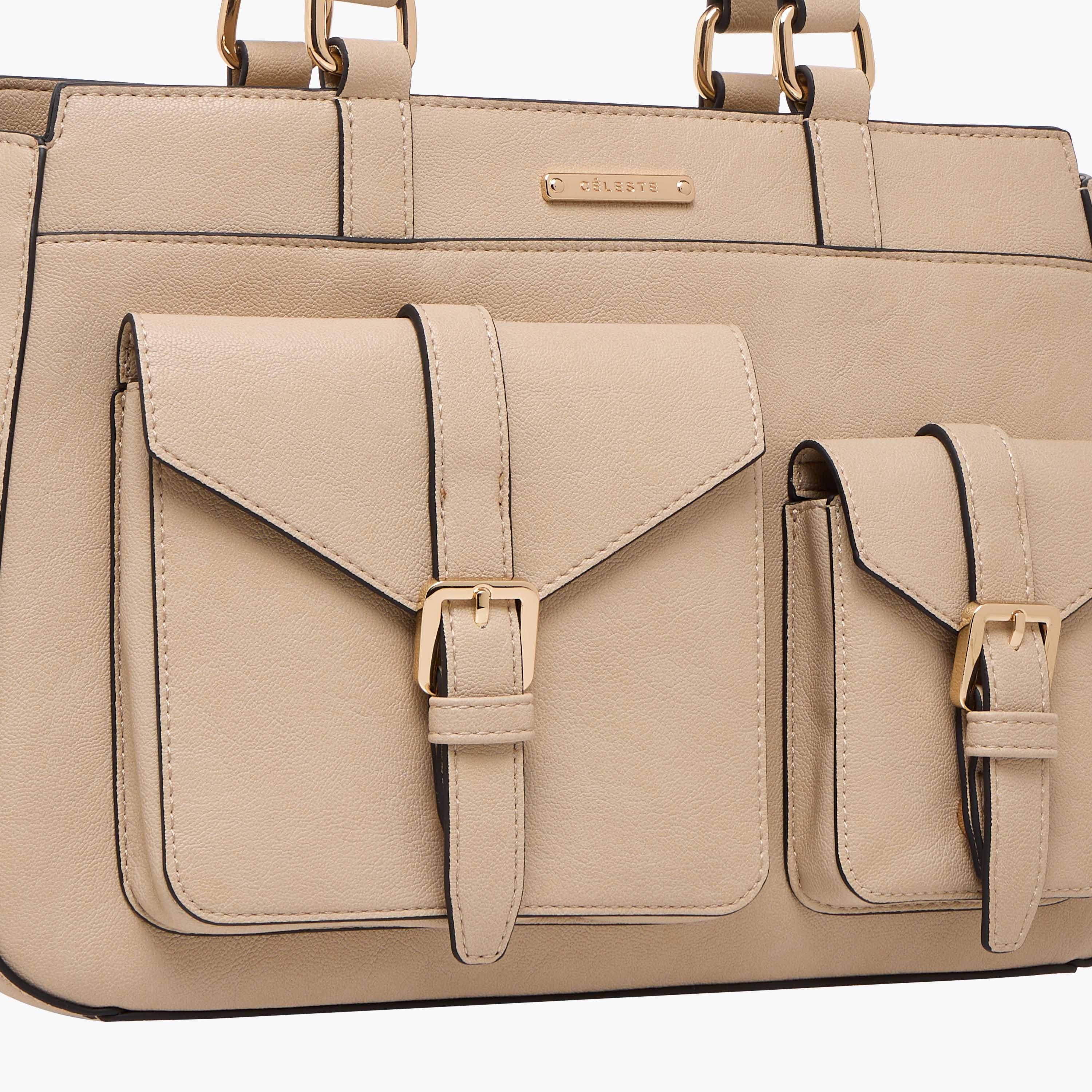 Celeste Solid Tote Bag with Detachable Strap and Zip Closure-women-bagsandwallets-handbags-image-6