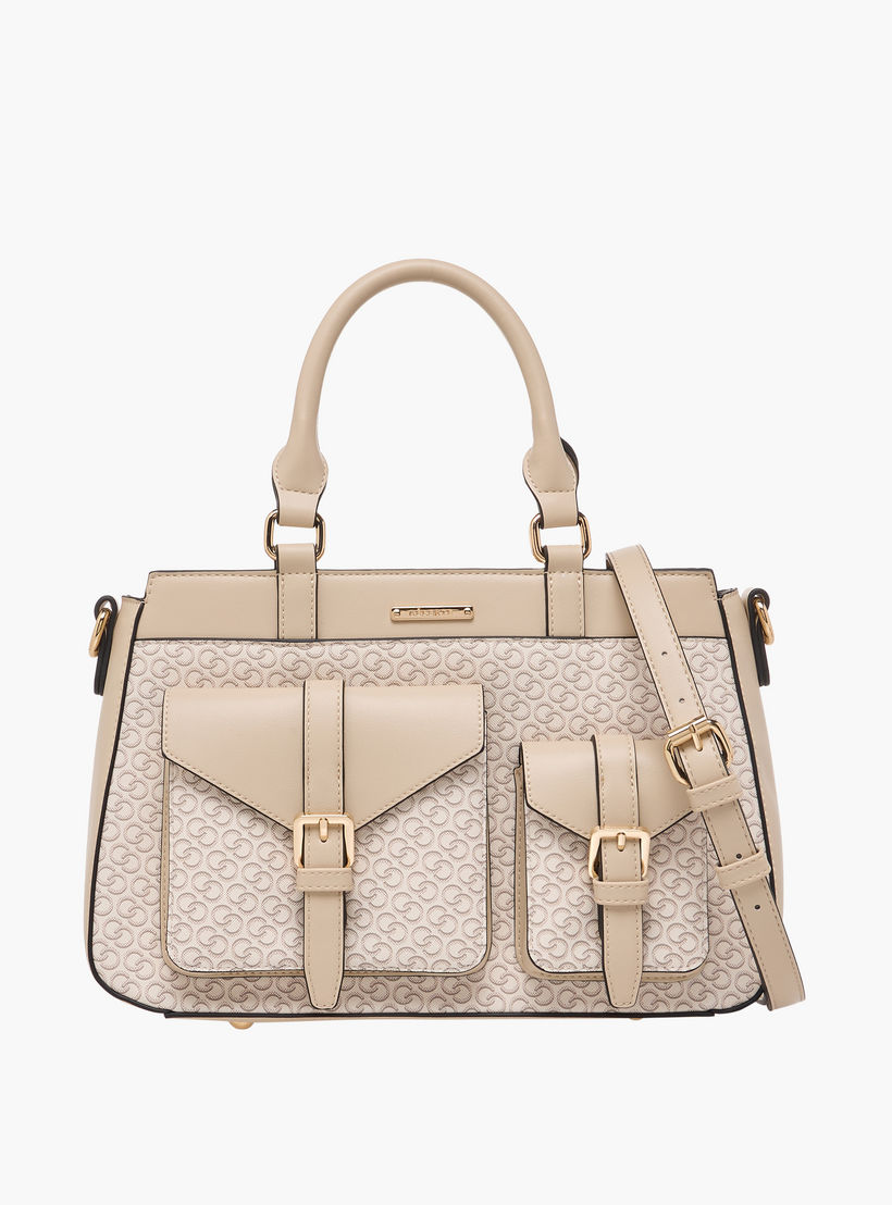 Celeste Monogram Print Tote Bag with Detachable Strap and Zip Closure-women-bagsandwallets-handbags-image-1