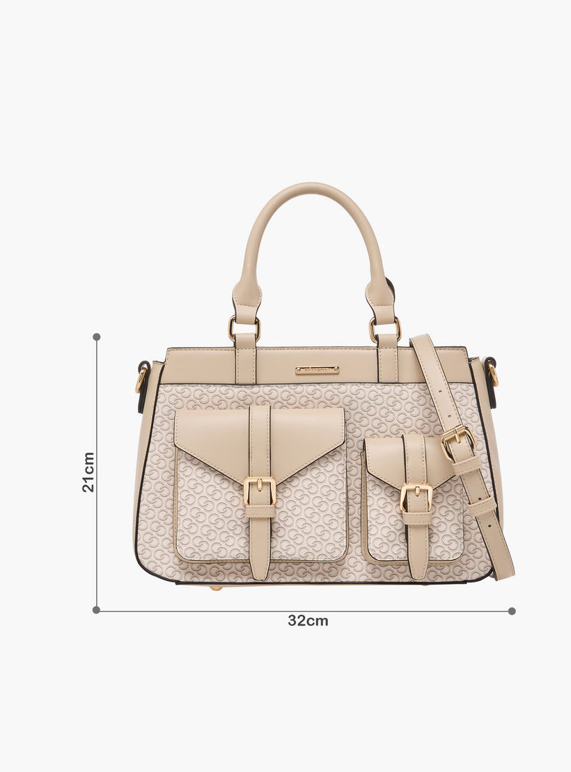 Celeste Monogram Print Tote Bag with Detachable Strap and Zip Closure-women-bagsandwallets-handbags-image-2