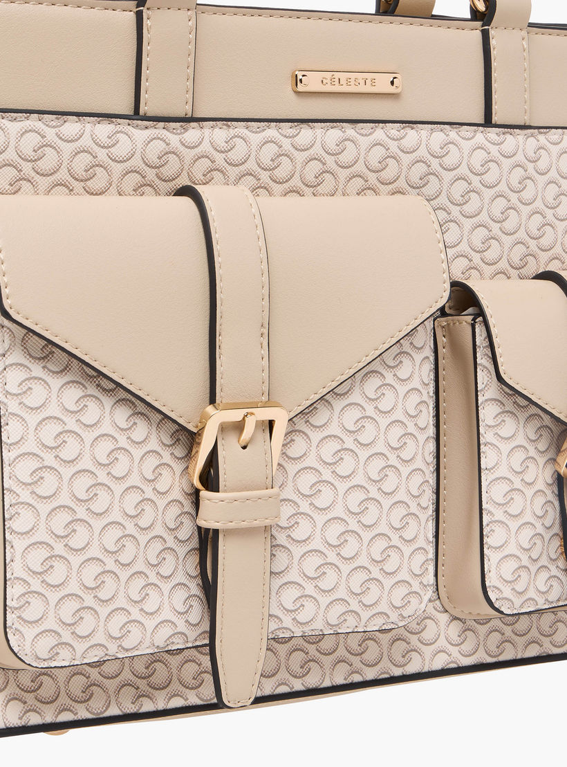 Celeste Monogram Print Tote Bag with Detachable Strap and Zip Closure-women-bagsandwallets-handbags-image-6