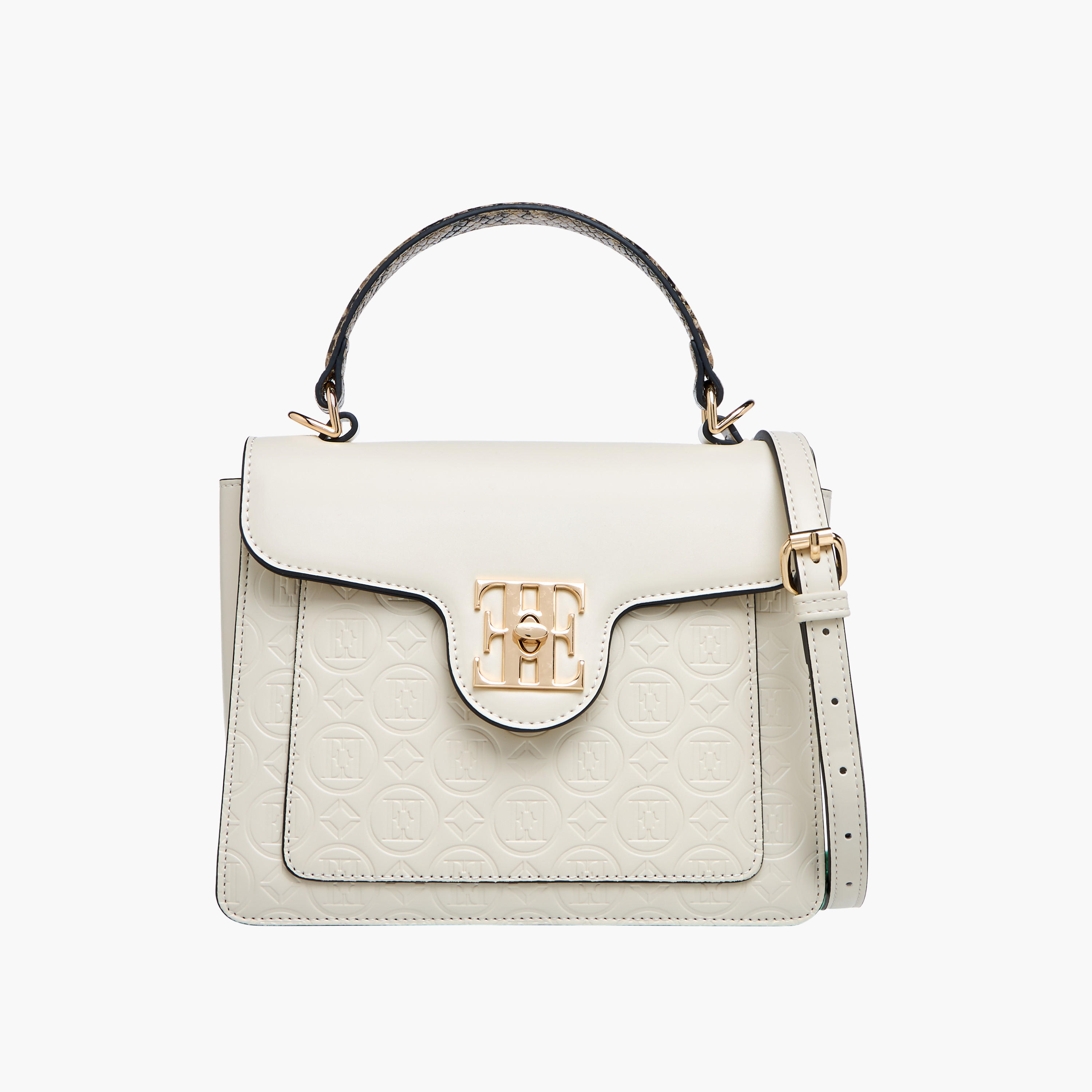 Elle Monogram Embossed Satchel Bag with Top Handle-women-bagsandwallets-handbags-image-1