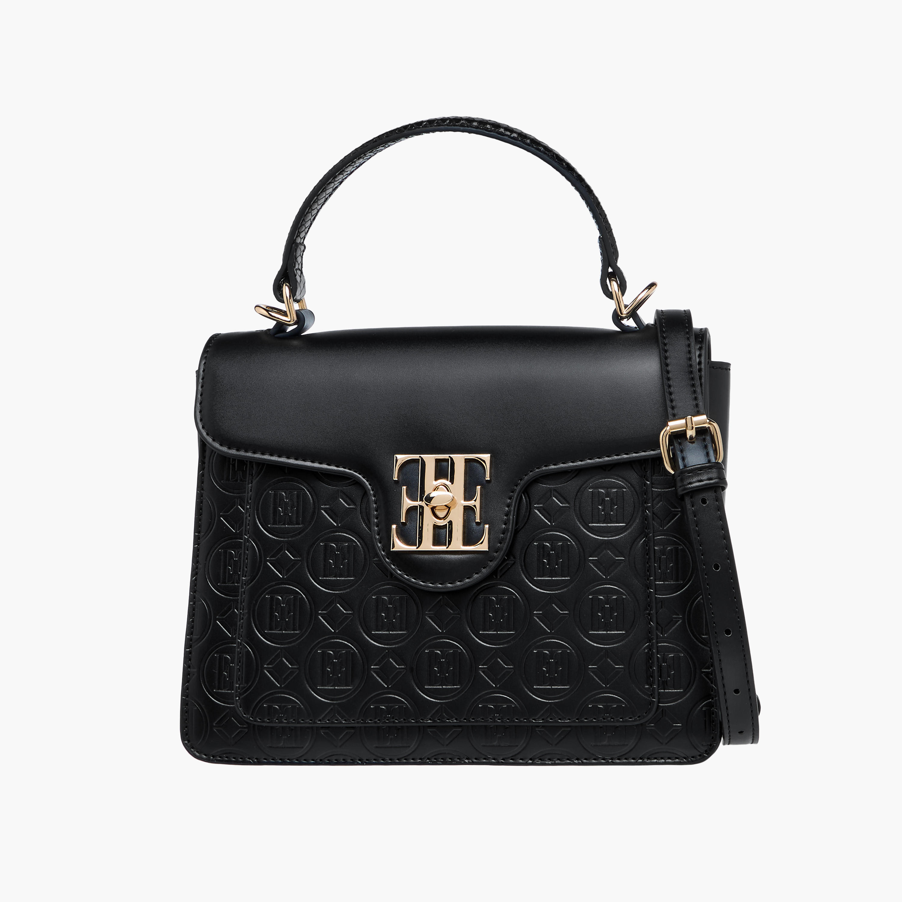 Elle Monogram Embossed Satchel Bag with Top Handle-women-bagsandwallets-handbags-image-1