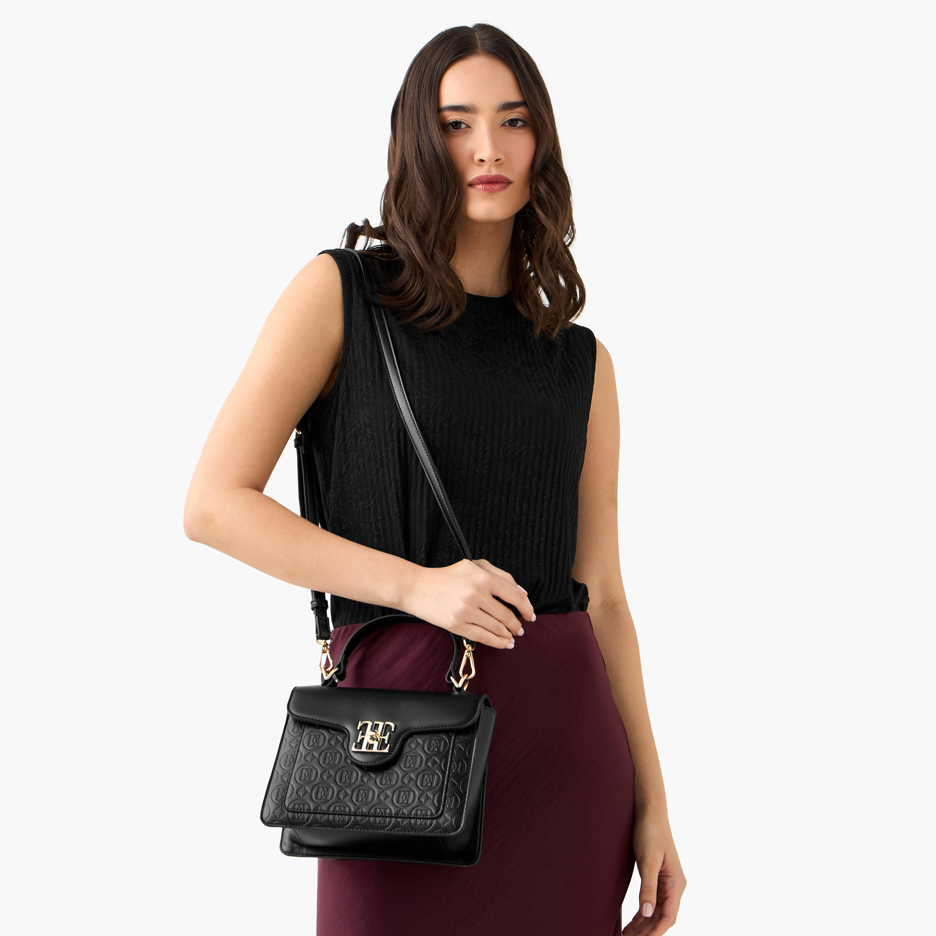 Elle Monogram Embossed Satchel Bag with Top Handle-women-bagsandwallets-handbags-image-2
