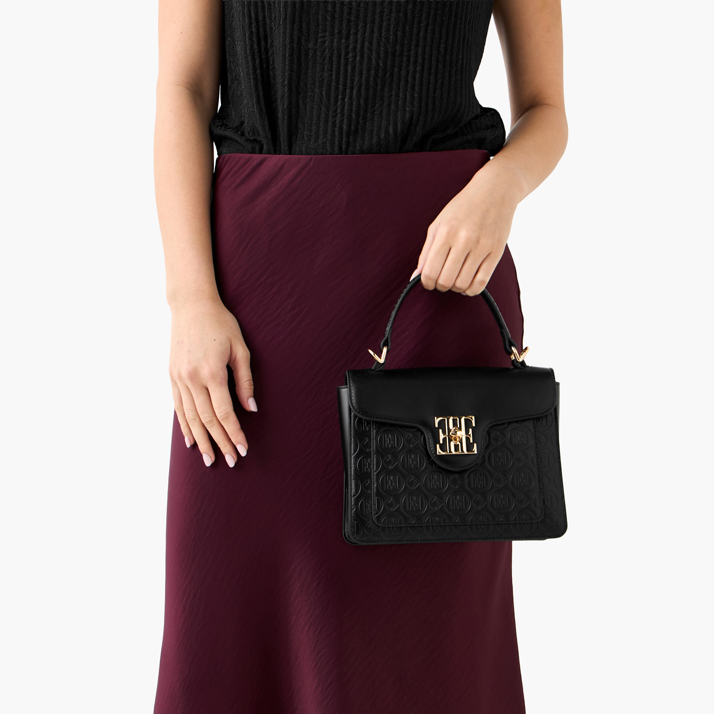 Elle Monogram Embossed Satchel Bag with Top Handle-women-bagsandwallets-handbags-image-8