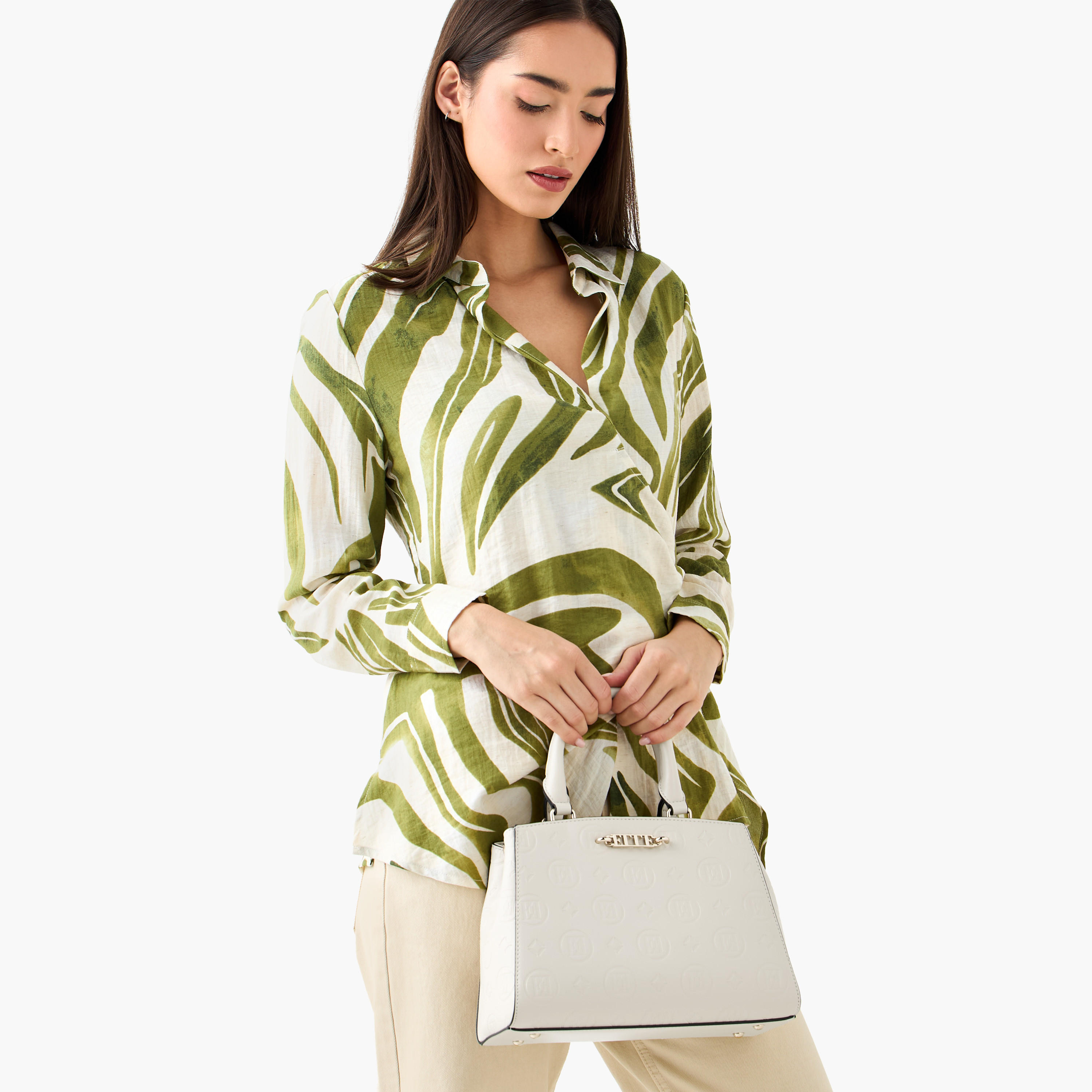 Elle Monogram Embossed Tote Bag with Double Handle-women-bagsandwallets-handbags-image-9
