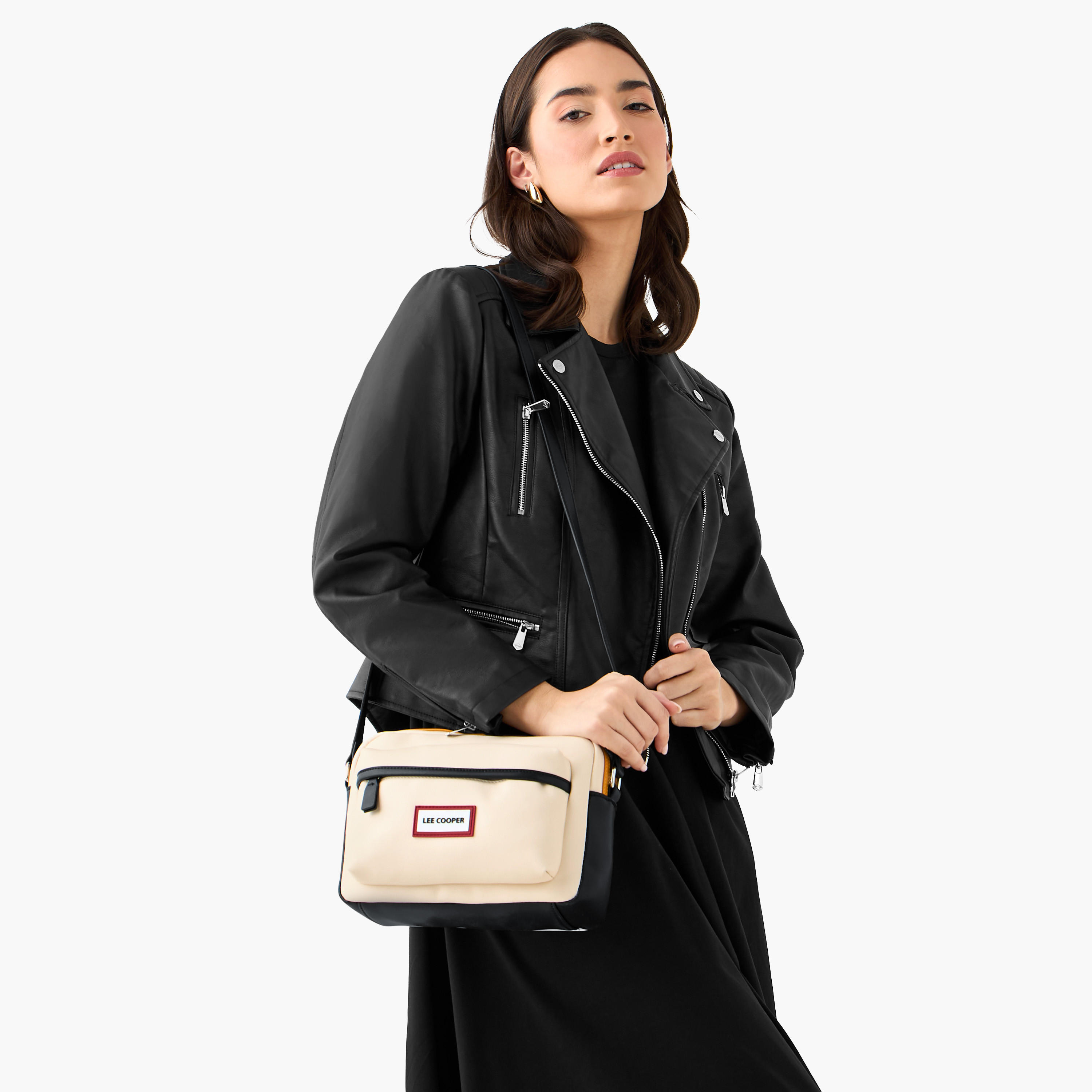 Lee Cooper Logo Accent Crossbody Bag with Zip Closure-women-bagsandwallets-handbags-image-2