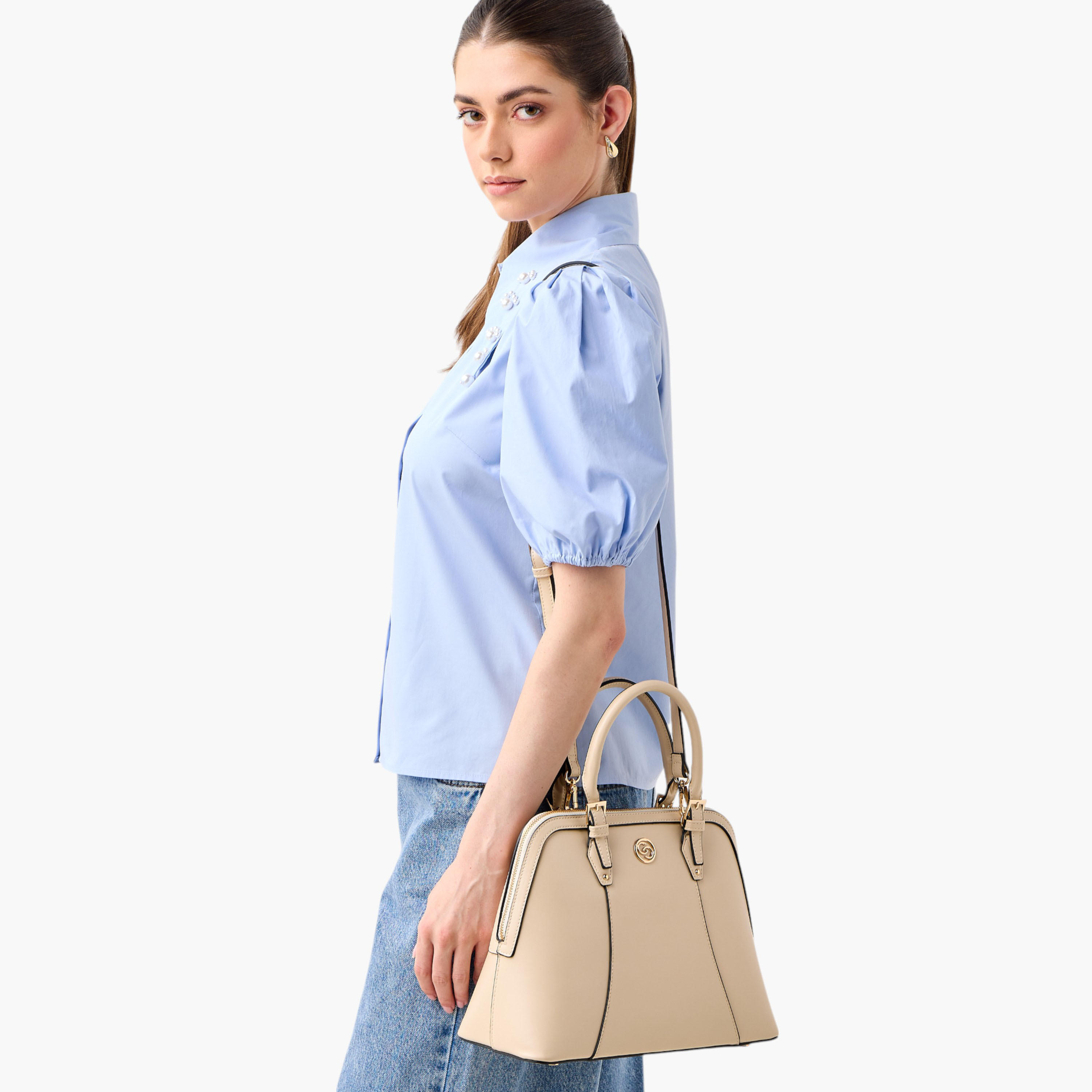 Celeste Solid Tote Bag with Detachable Strap and Zip Closure-women-bagsandwallets-handbags-image-3