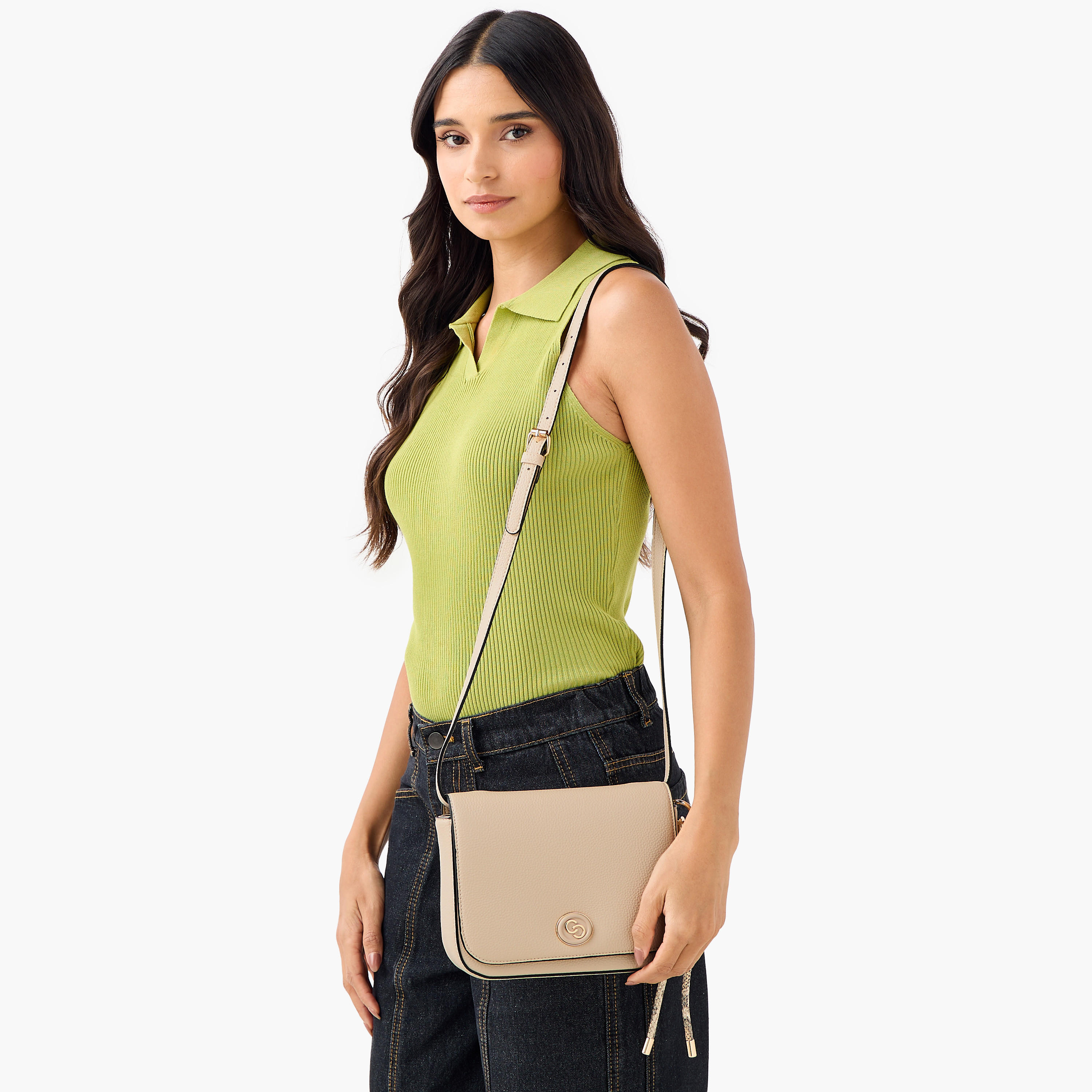 Celeste Solid Crossbody Bag with Adjustable Strap and Button Closure-women-bagsandwallets-handbags-image-2