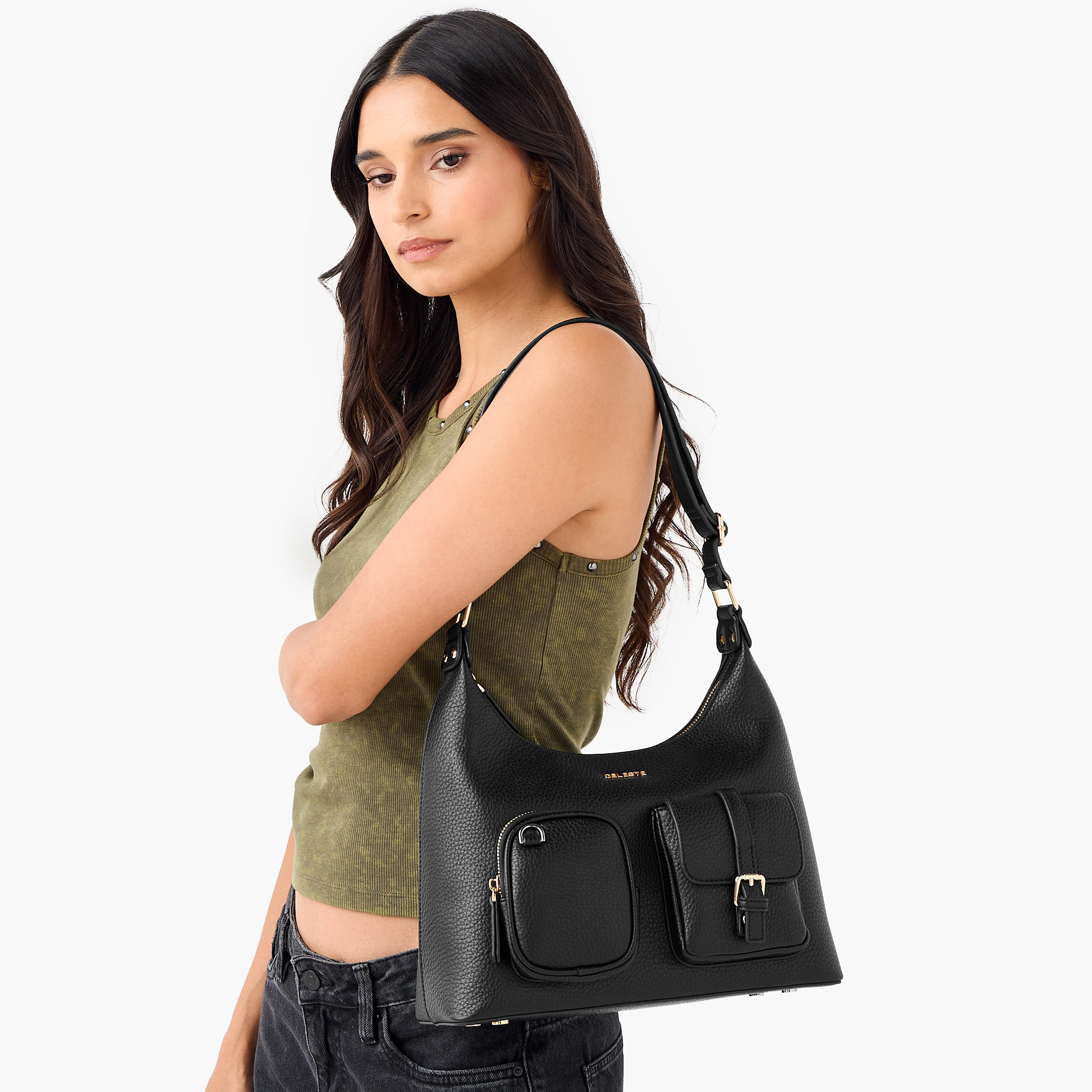 شنطة كتف سادة بسحاب إغلاق وحزام قابل للتعديل من سيليست-women-bagsandwallets-handbags-image-8