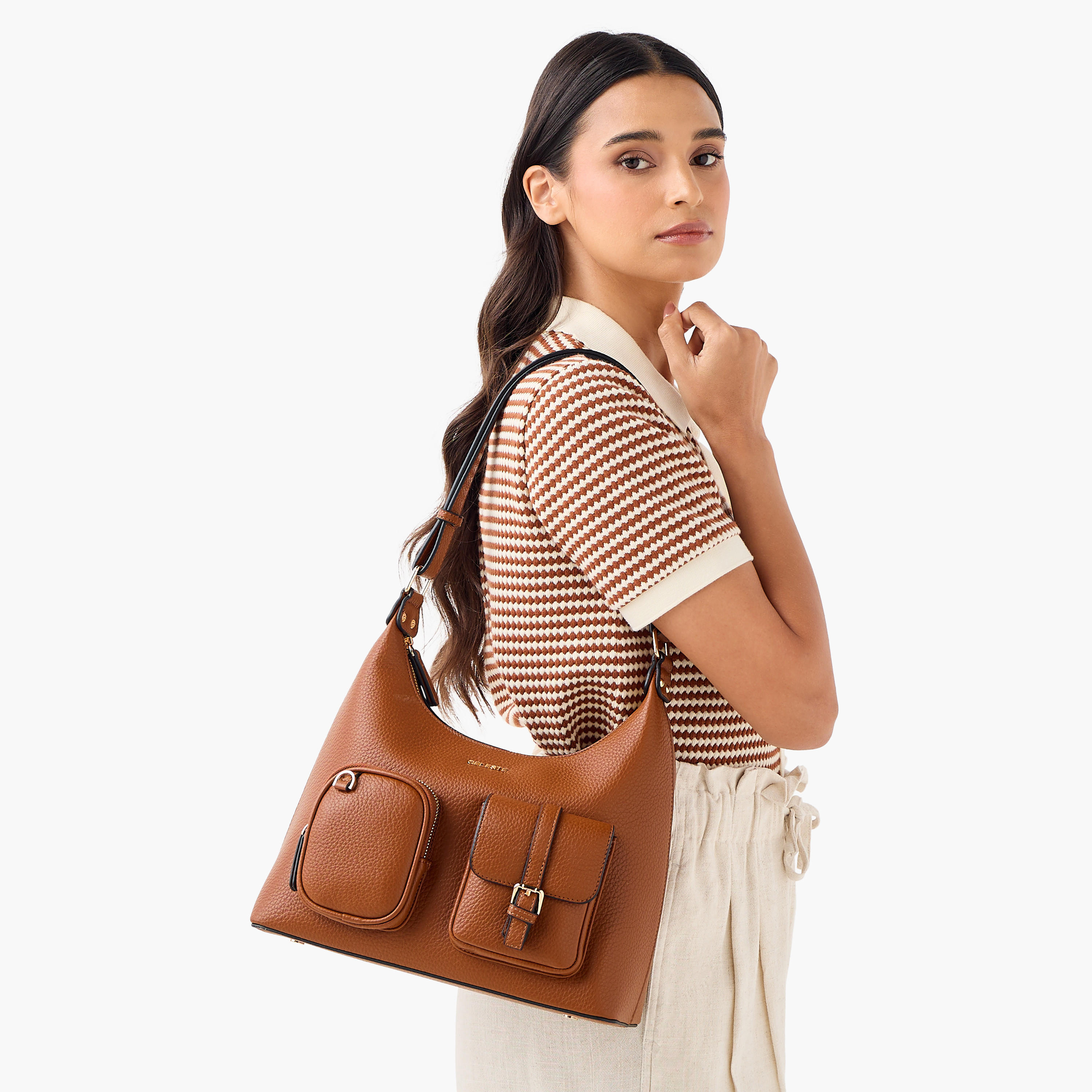 Celeste Solid Shoulder Bag with Adjustable Strap and Zip Closure-women-bagsandwallets-handbags-image-3