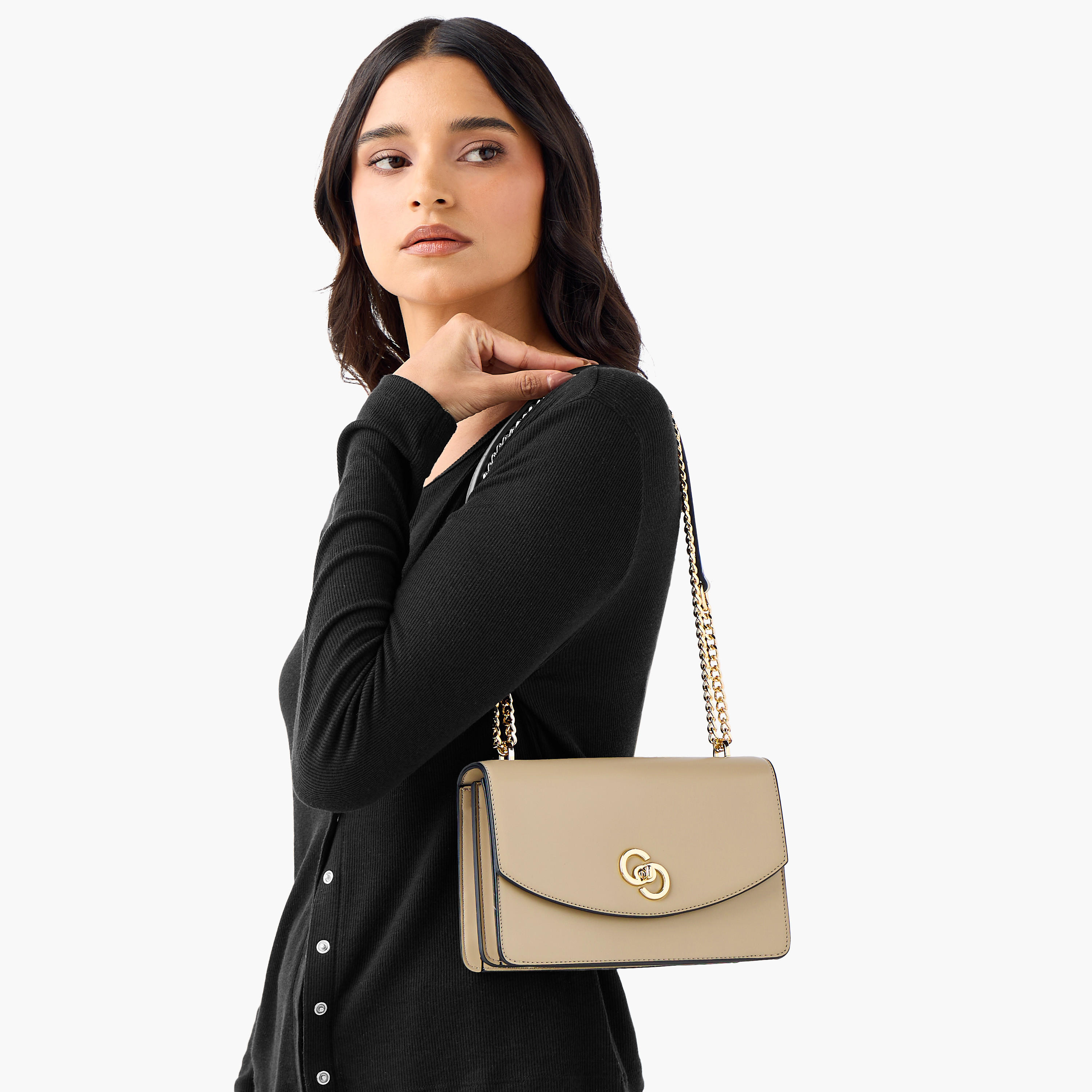 شنطة كروس بودي سادة بحزام سلسلة وقفل إغلاق تويست من سيليست-women-bagsandwallets-handbags-image-11