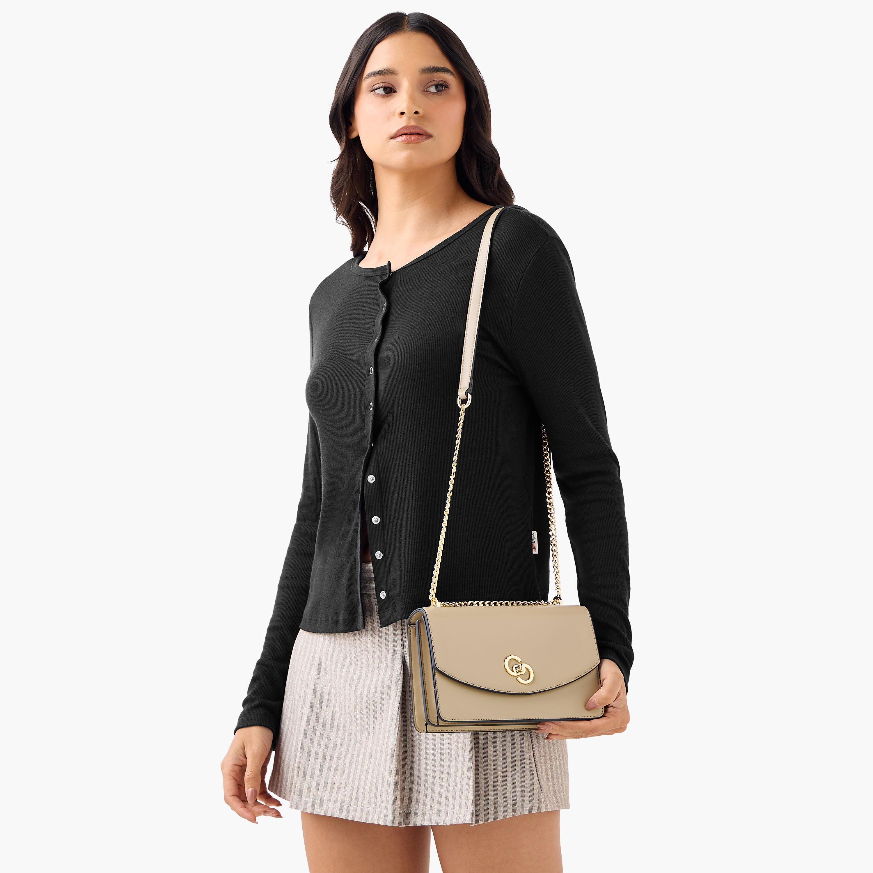 شنطة كروس بودي سادة بحزام سلسلة وقفل إغلاق تويست من سيليست-women-bagsandwallets-handbags-image-17