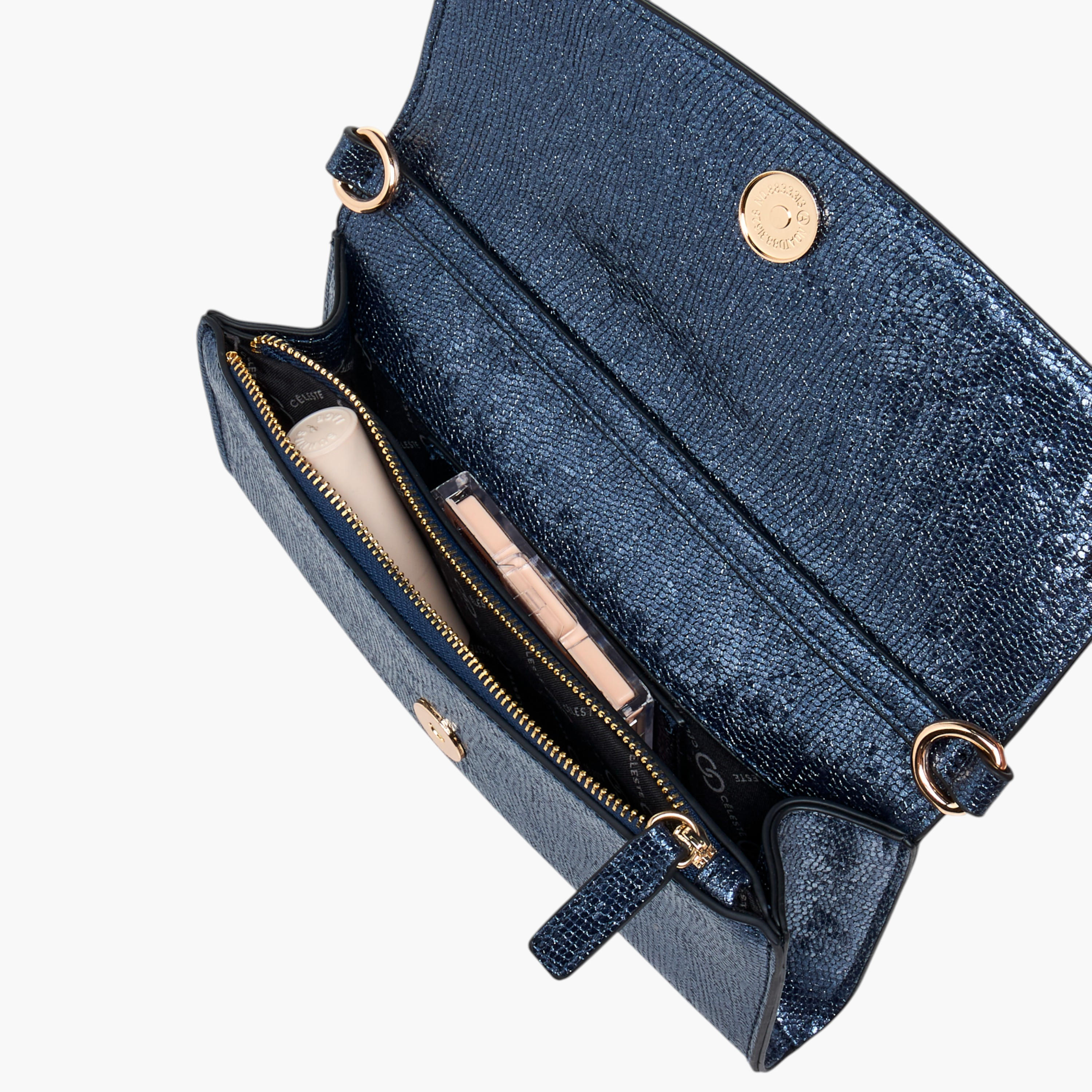 Celeste Metallic Textured Crossbody Bag with Chain Strap and Button Closure-women-bagsandwallets-handbags-image-9