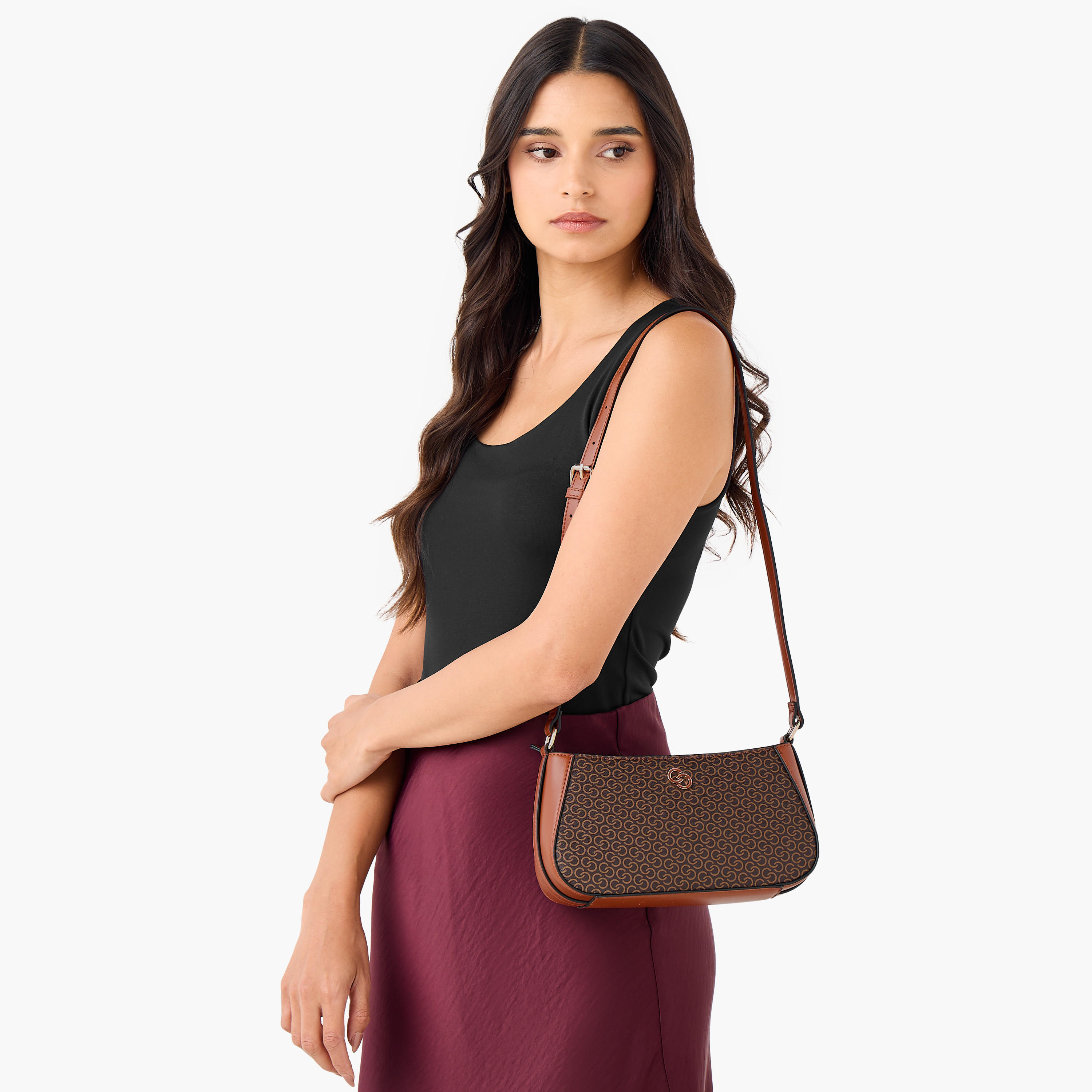 Celeste Monogram Print Shoulder Bag with Adjustable Strap and Zip Closure-women-bagsandwallets-handbags-image-2