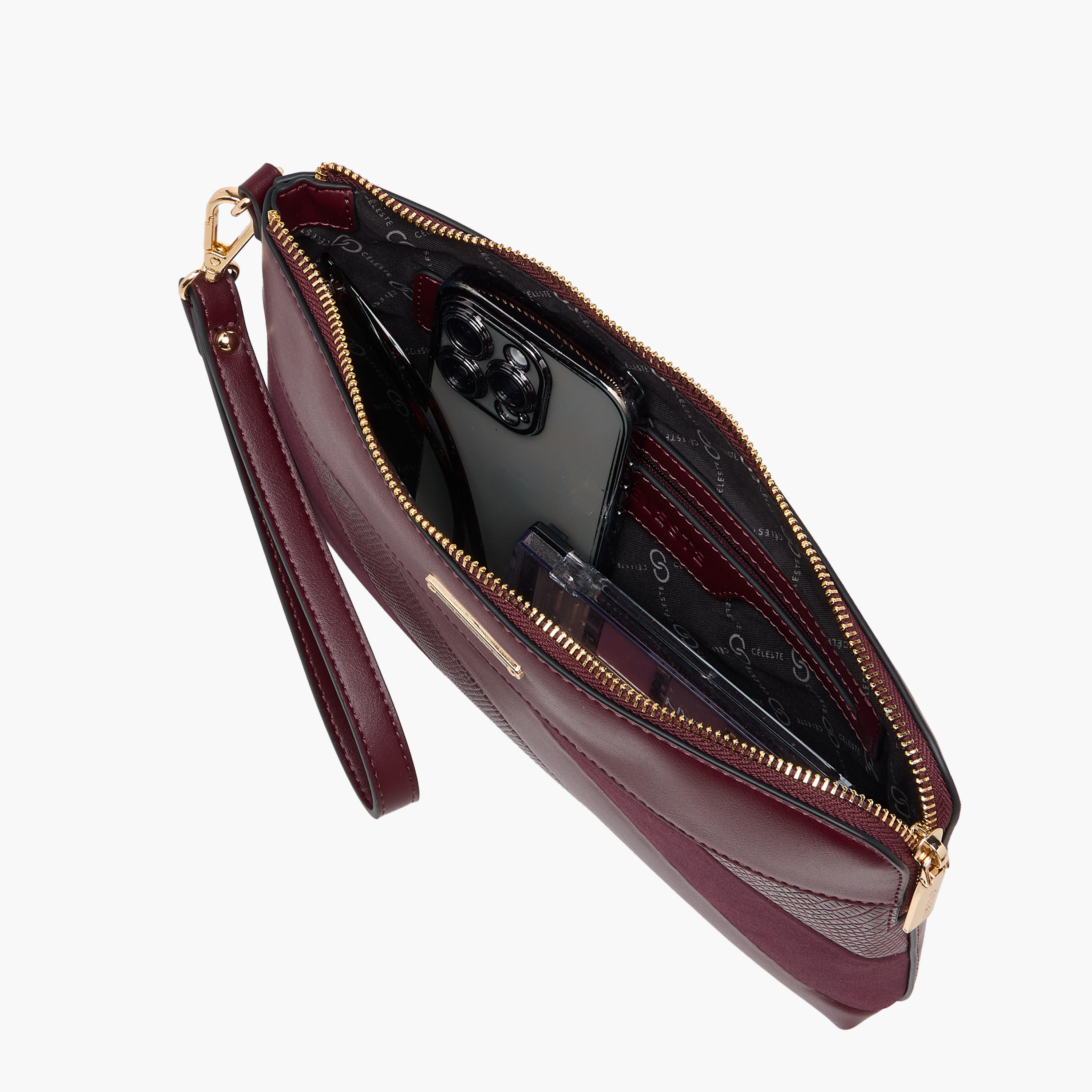 Celeste Textured Clutch with Zip Closure and Wrist Strap-women-bagsandwallets-handbags-image-7