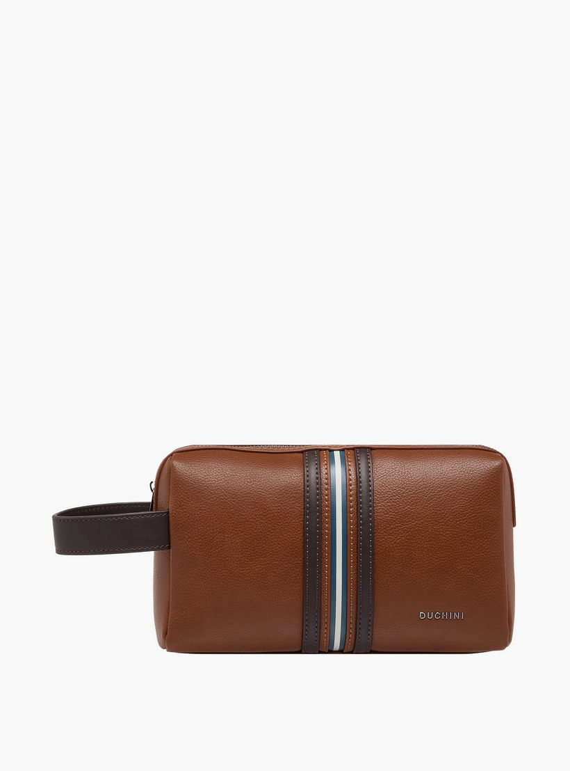 Duchini Striped Pouch with Zip Closure-men-bags-image-1