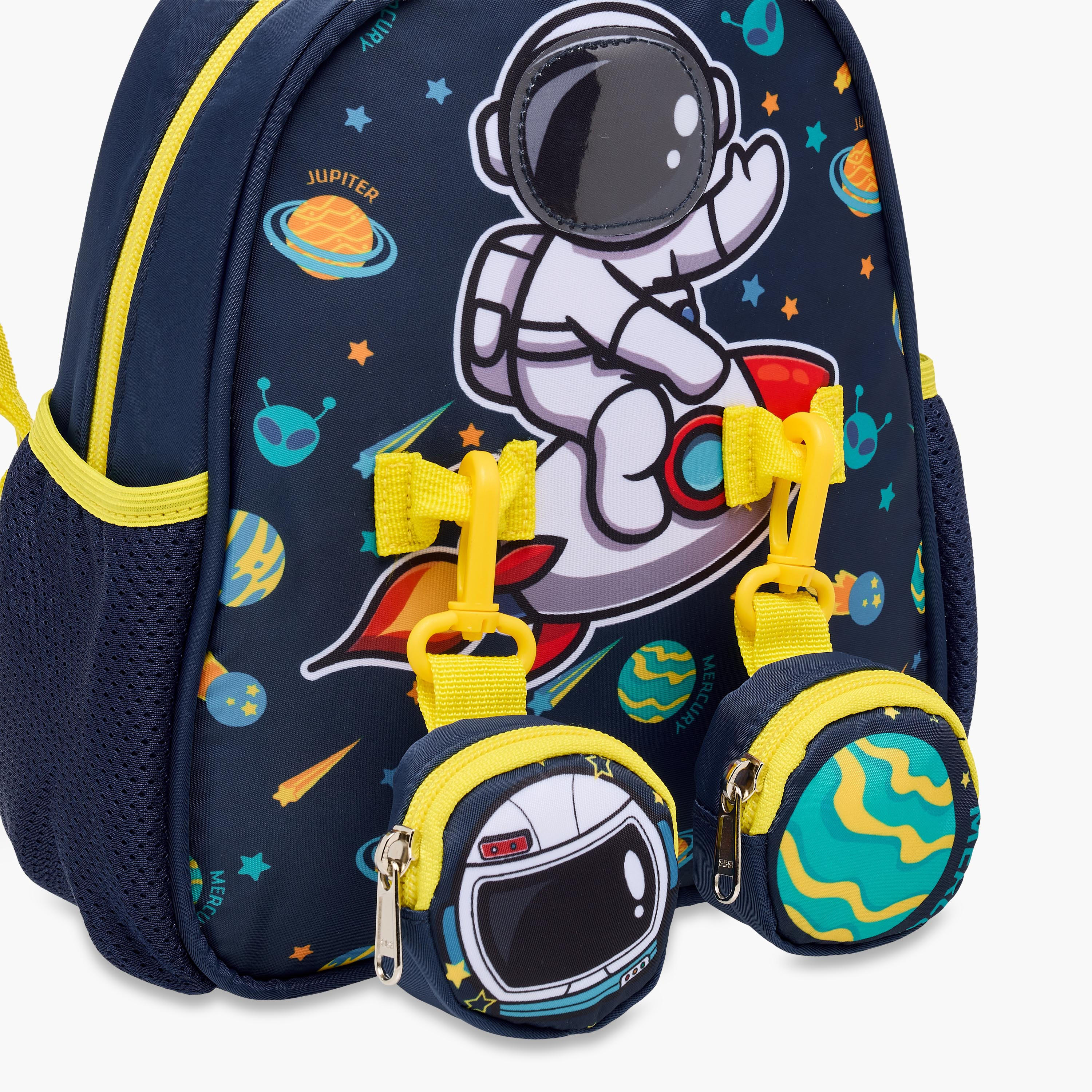 Supercute Astronaut Print Backpack with Shoulder Straps and Detachable Pouches - 26x10x28 cms-school-bagsandbackpacks-backpacks-image-9