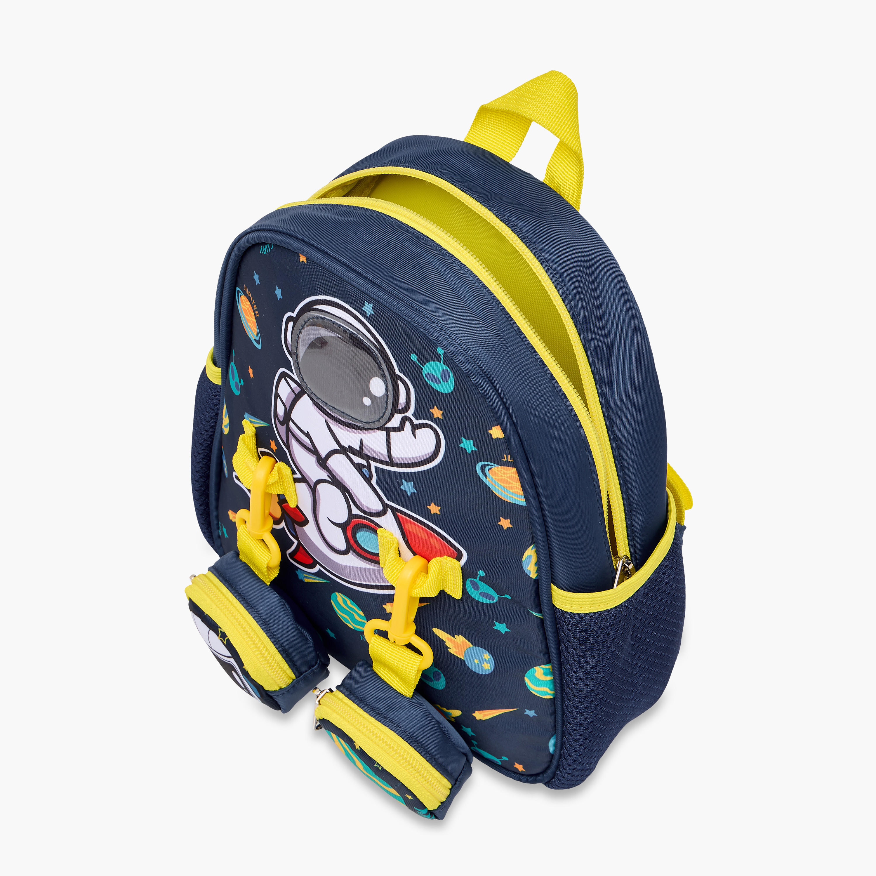 Supercute Astronaut Print Backpack with Shoulder Straps and Detachable Pouches - 26x10x28 cms-school-bagsandbackpacks-backpacks-image-11