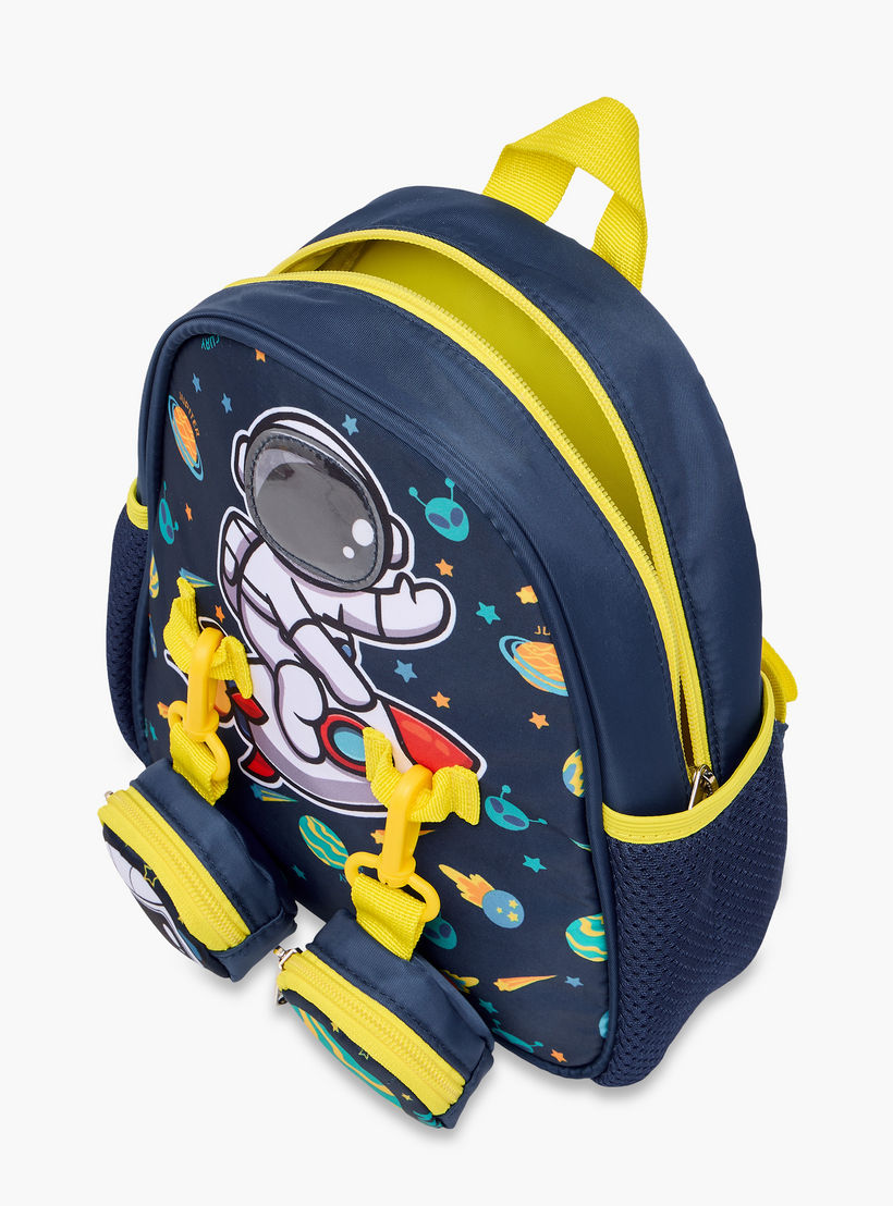 Supercute Astronaut Print Backpack with Shoulder Straps and Detachable Pouches - 26x10x28 cms-school-bagsandbackpacks-backpacks-image-11