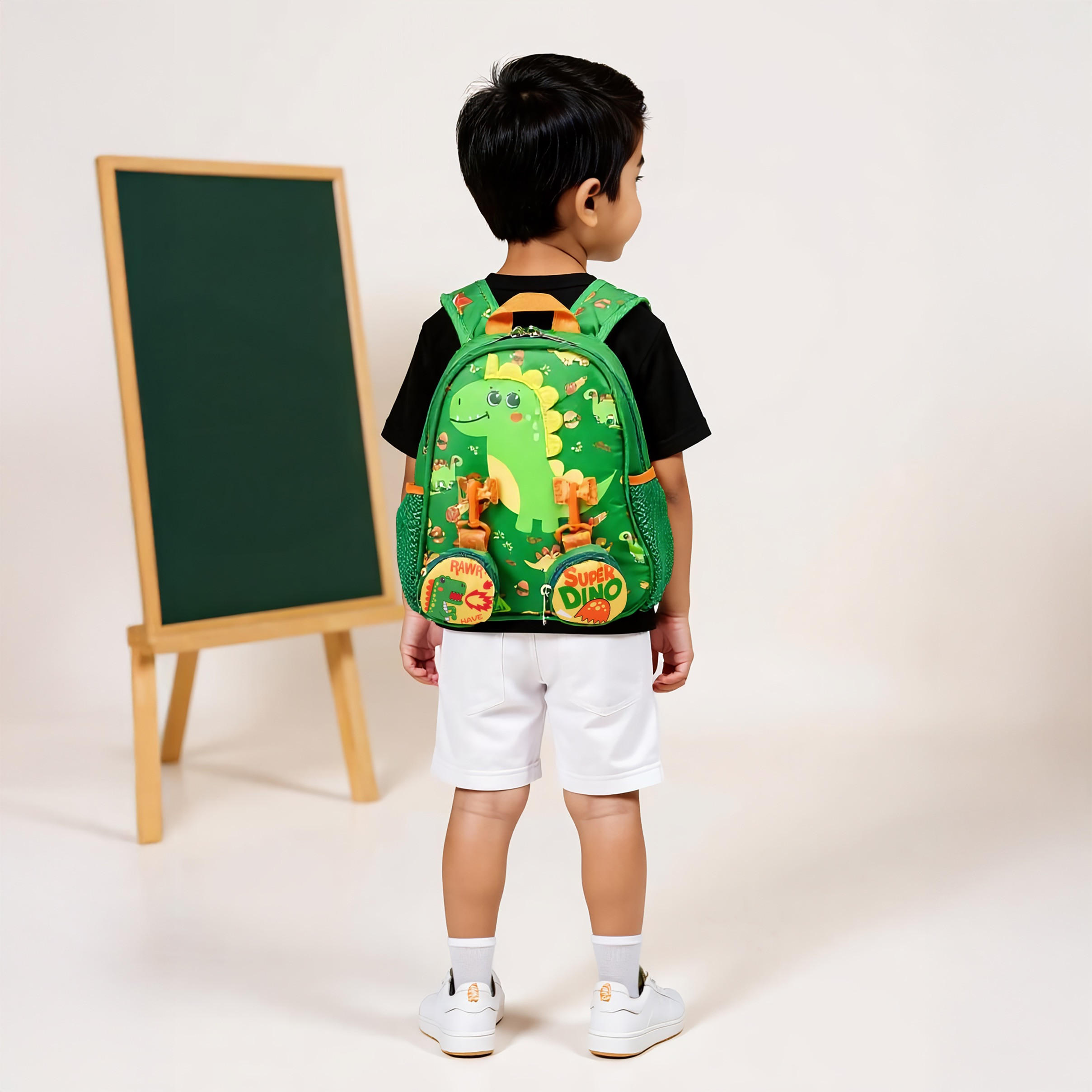 Supercute Dinosaur Print Backpack with Shoulder Straps and Detachable Pouches - 26x10x28 cms-school-bagsandbackpacks-backpacks-image-2