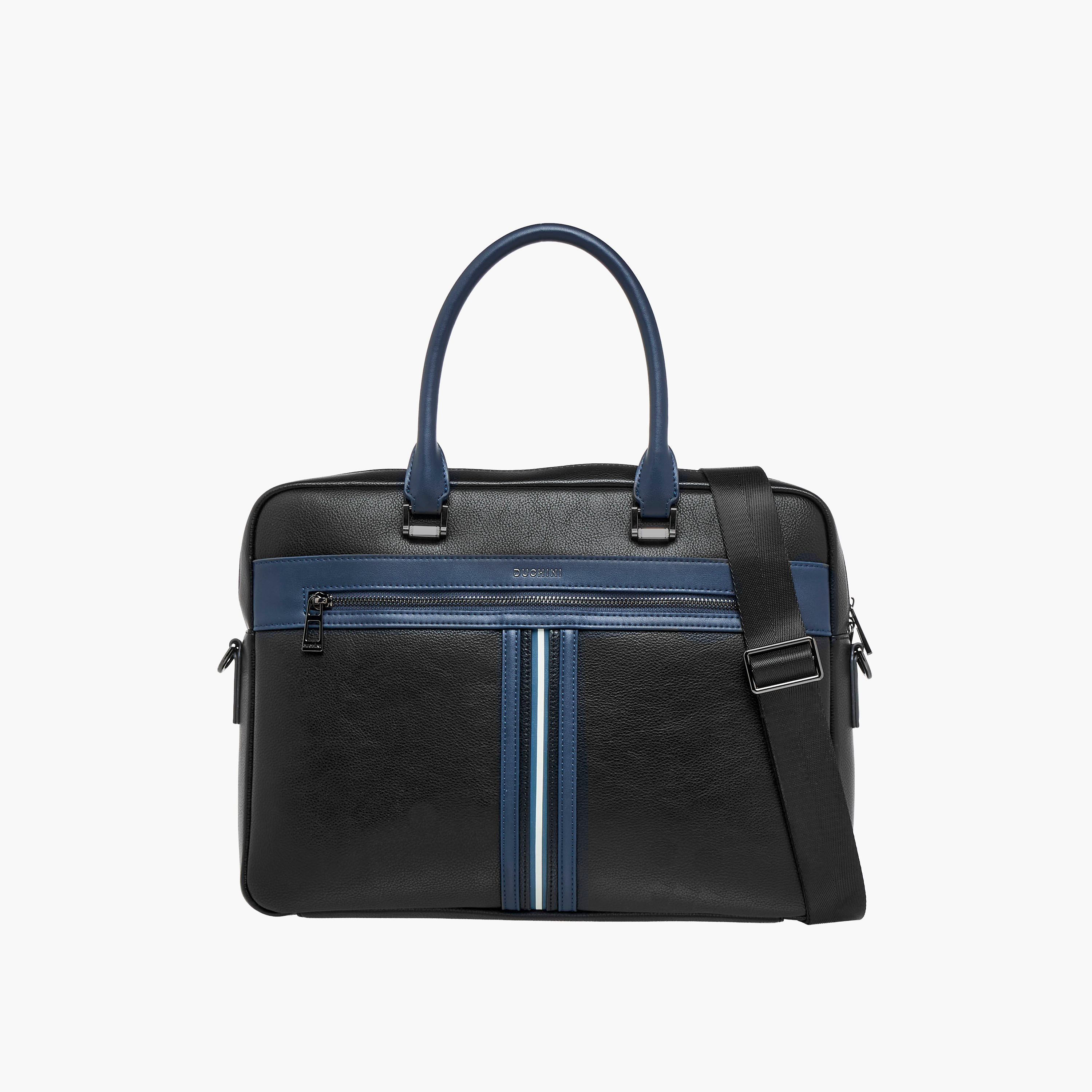 Duchini Panelled Laptop Bag with Detachable Strap and Zip Closure-men-bags-image-1