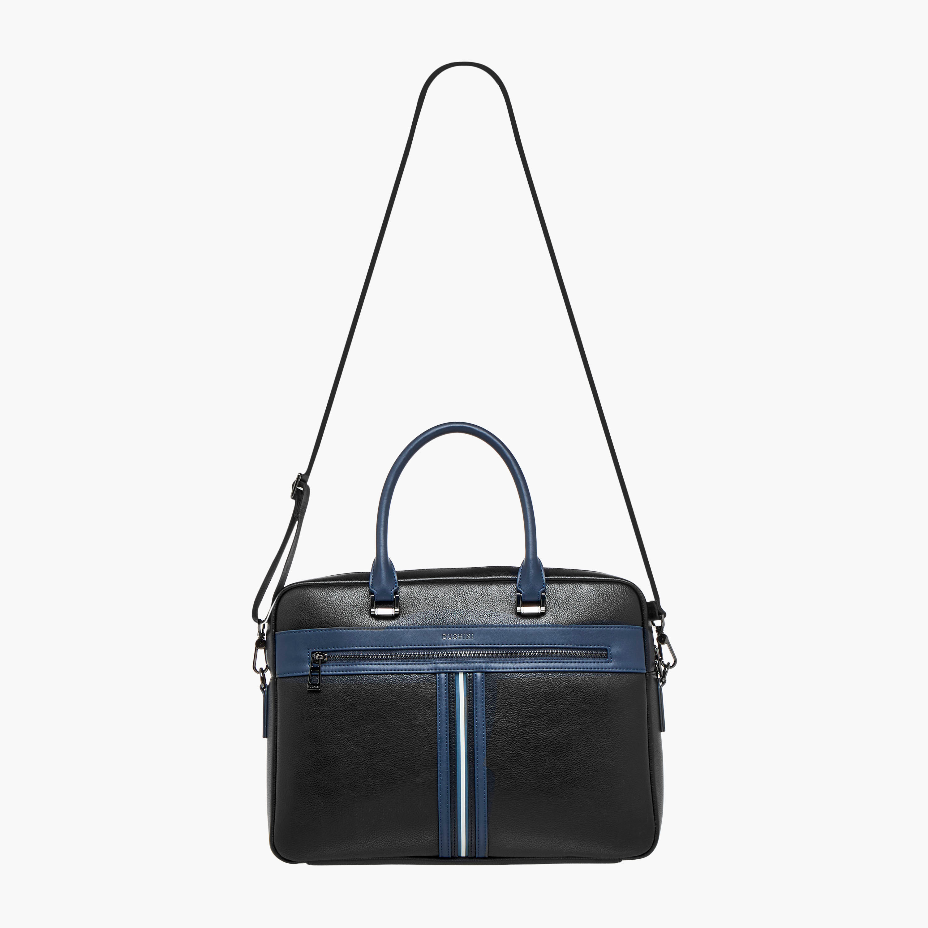 Duchini Panelled Laptop Bag with Detachable Strap and Zip Closure-men-bags-image-3
