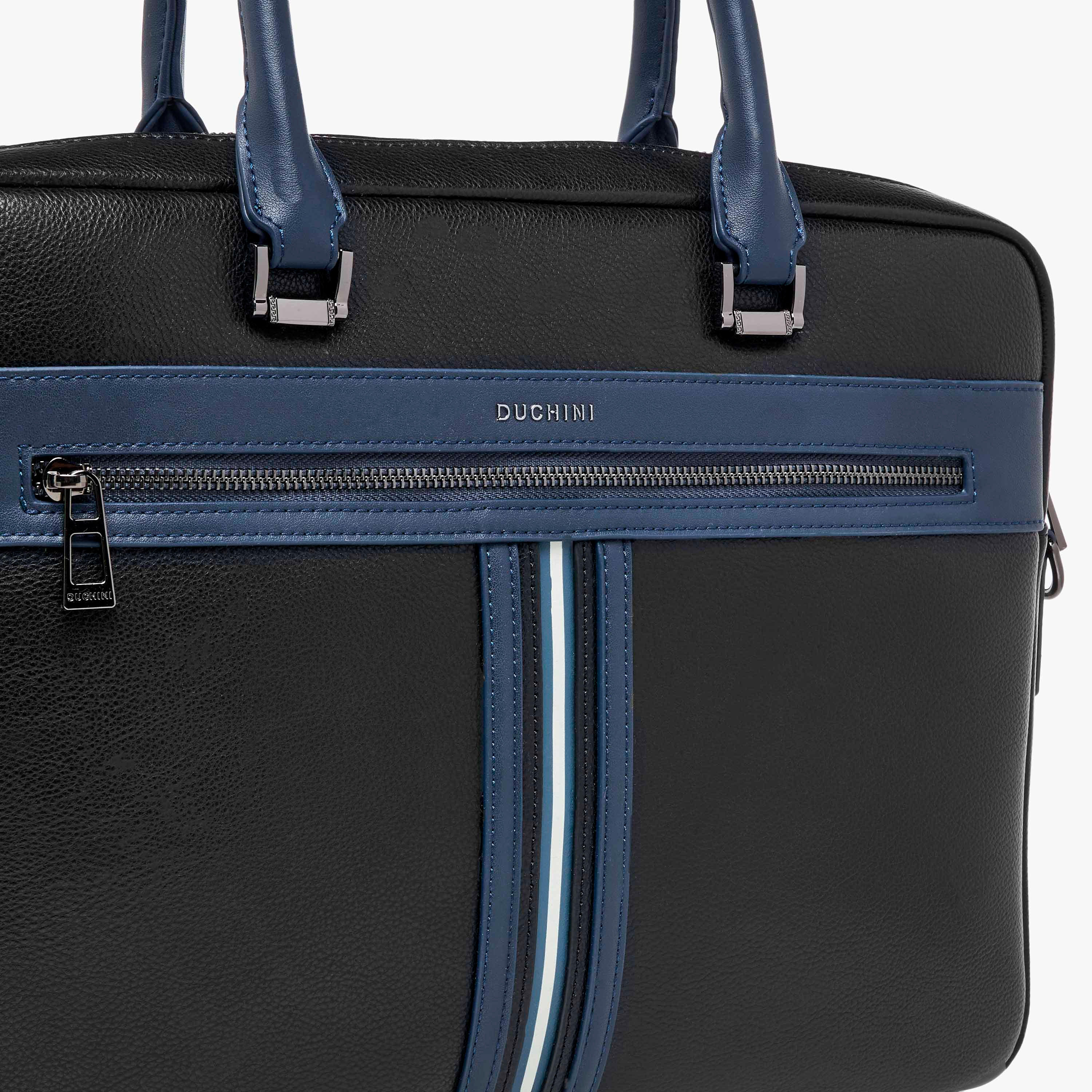 Duchini Panelled Laptop Bag with Detachable Strap and Zip Closure-men-bags-image-5