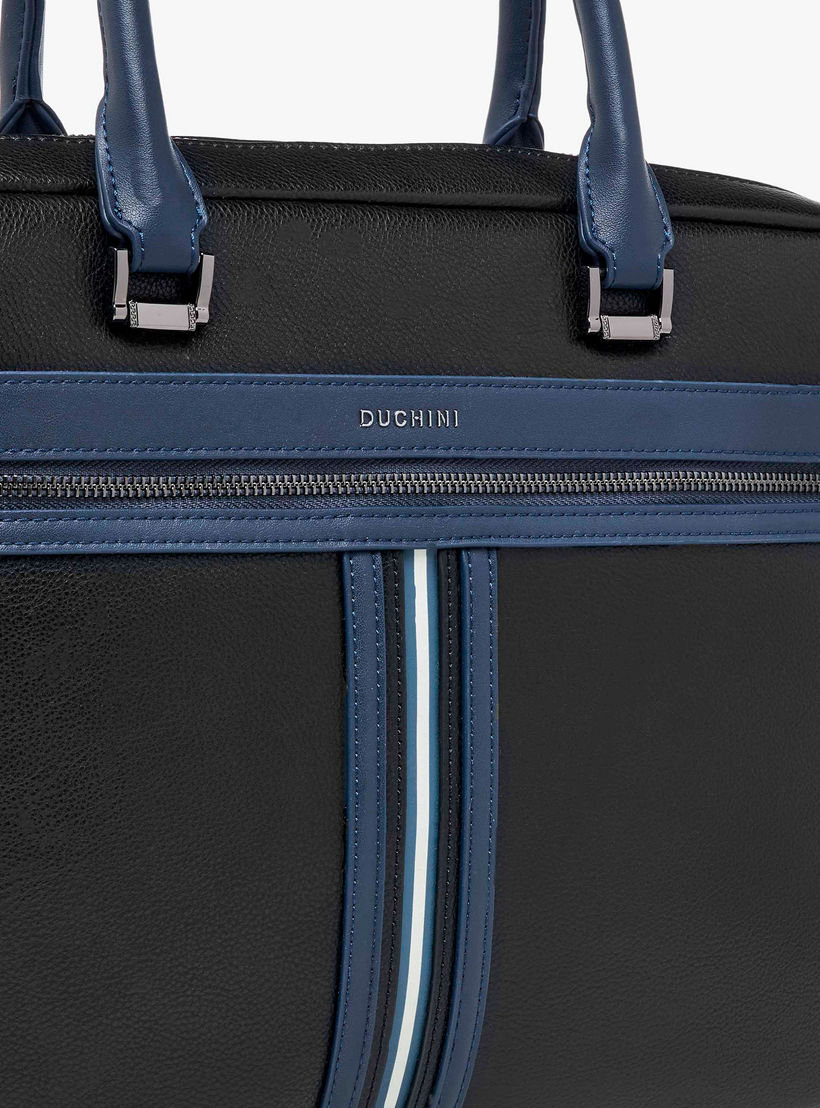 Duchini Panelled Laptop Bag with Detachable Strap and Zip Closure-men-bags-image-5