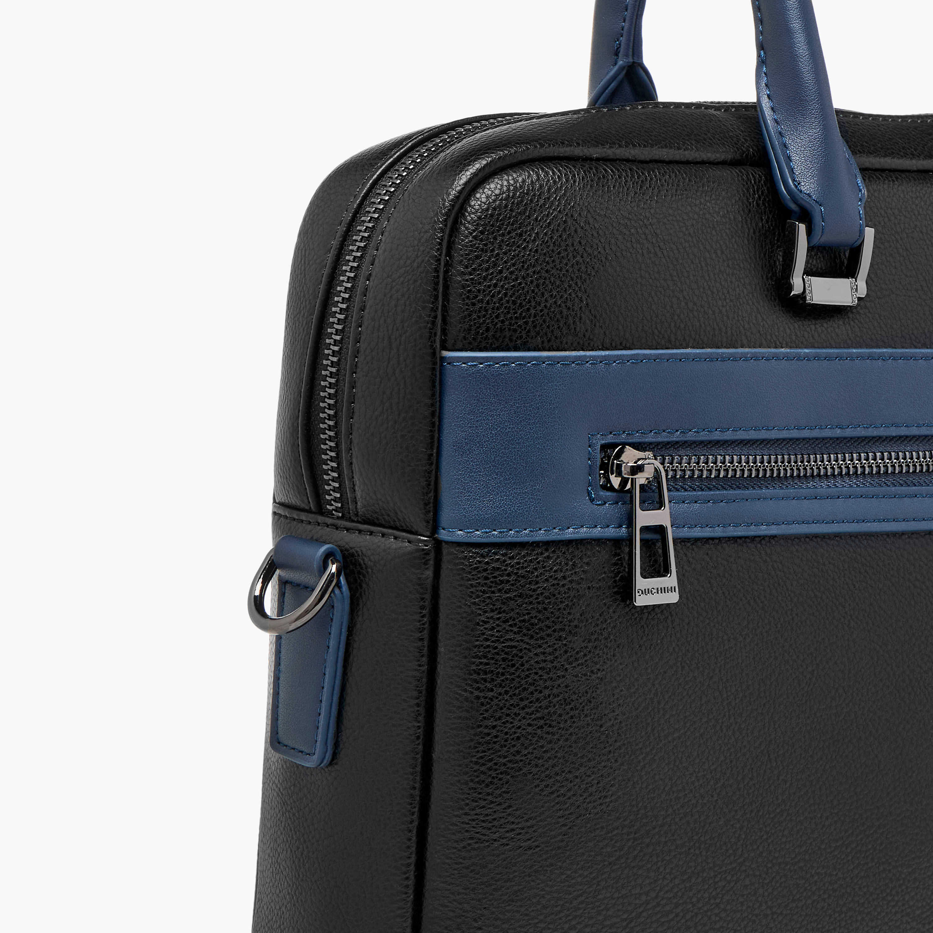 Duchini Panelled Laptop Bag with Detachable Strap and Zip Closure-men-bags-image-6