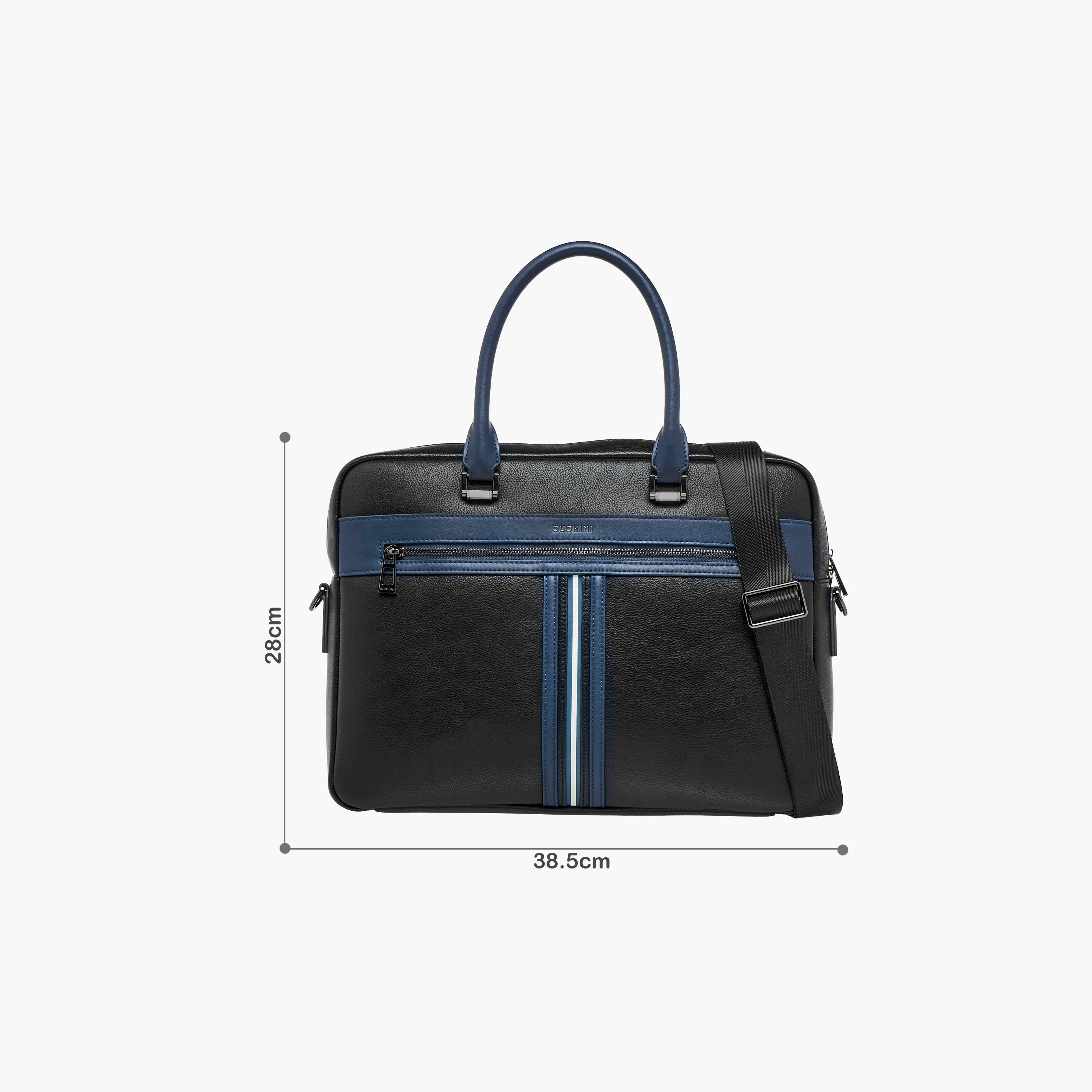 Duchini Panelled Laptop Bag with Detachable Strap and Zip Closure-men-bags-image-2