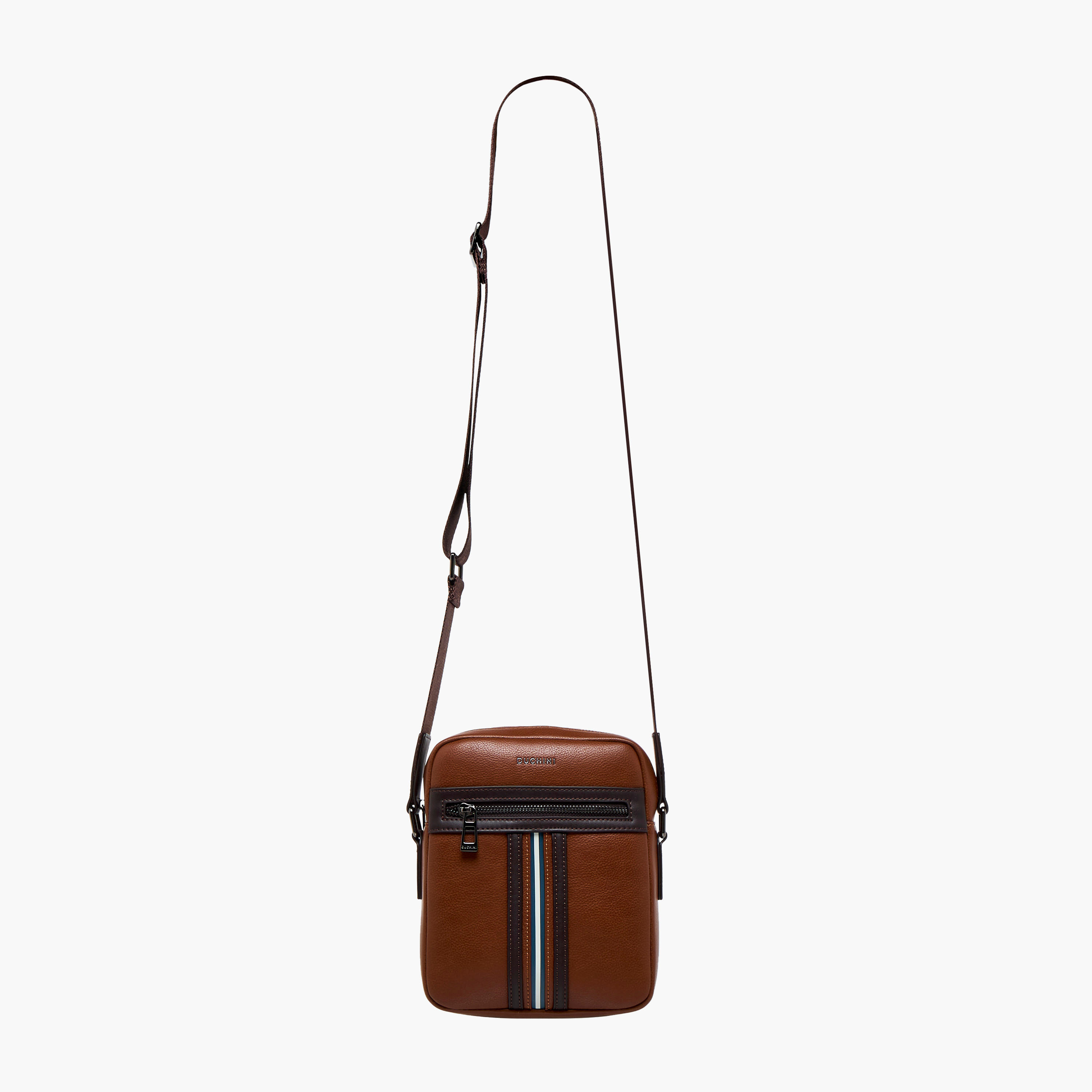 Duchini Striped Crossbody Bag with Adjustable Strap-men-bags-image-3