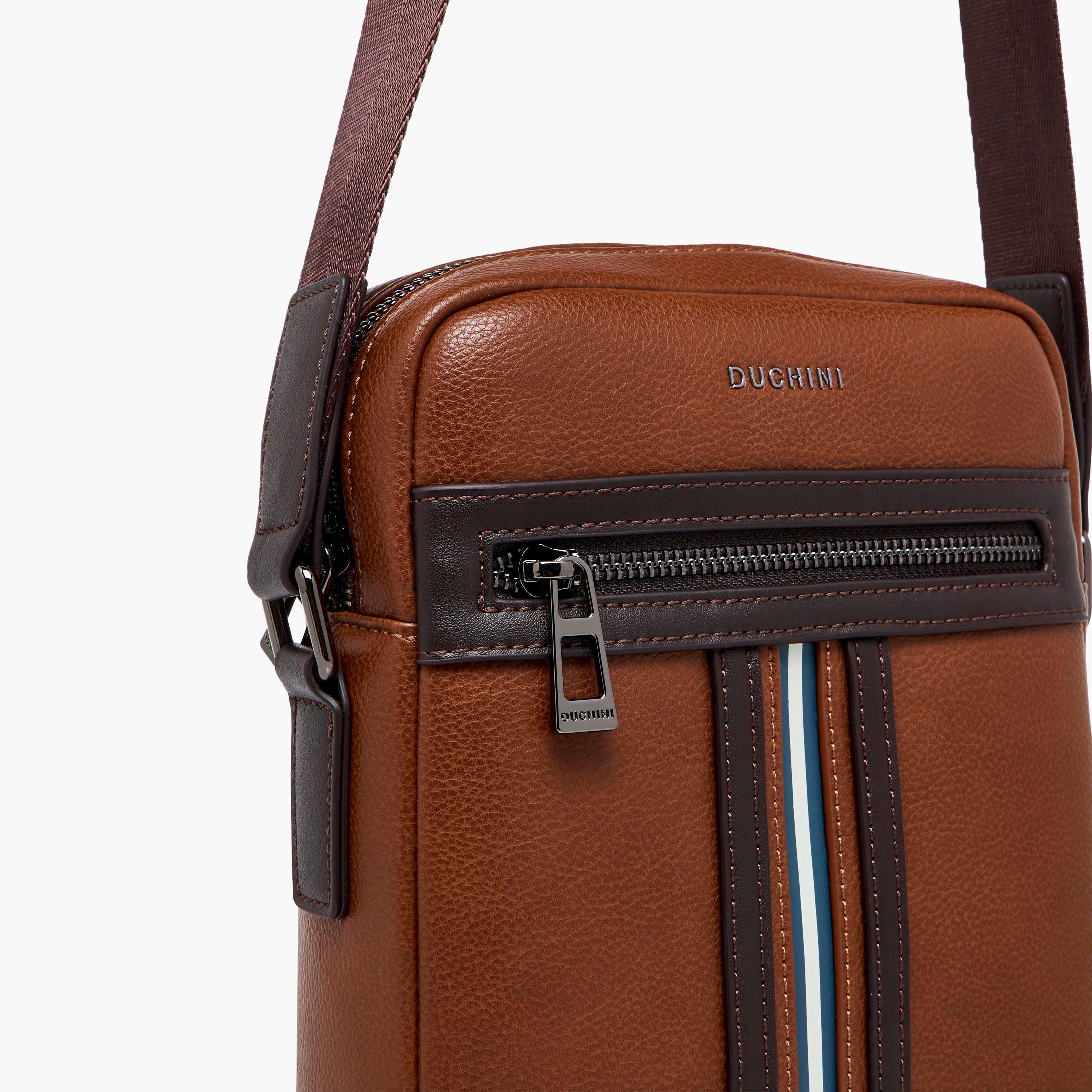 Duchini Striped Crossbody Bag with Adjustable Strap-men-bags-image-5