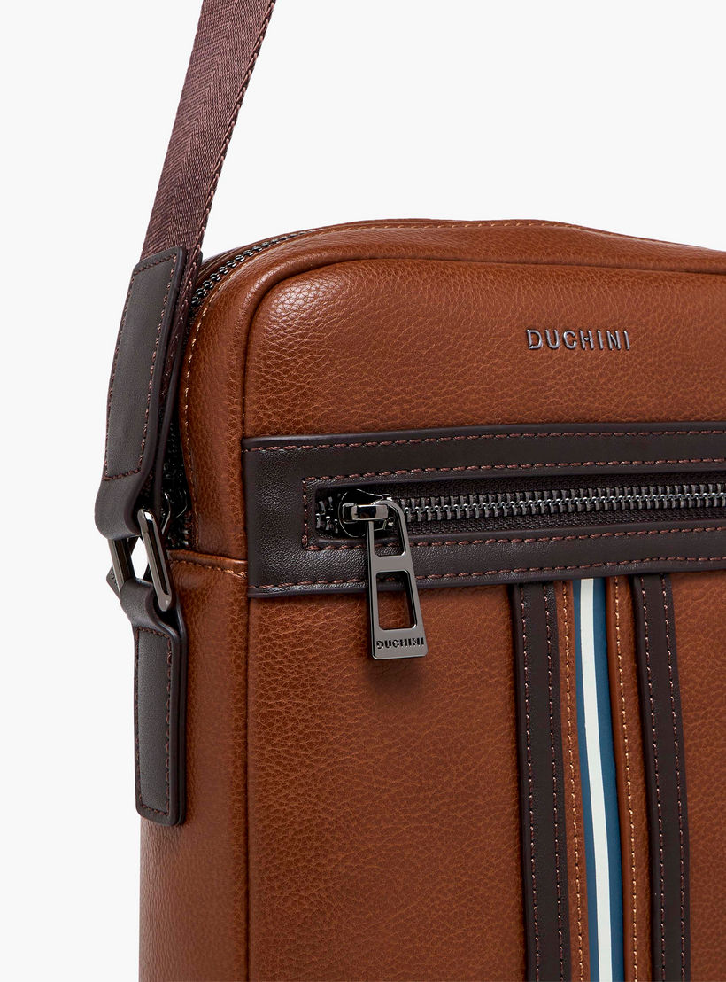 Duchini Striped Crossbody Bag with Adjustable Strap-men-bags-image-5