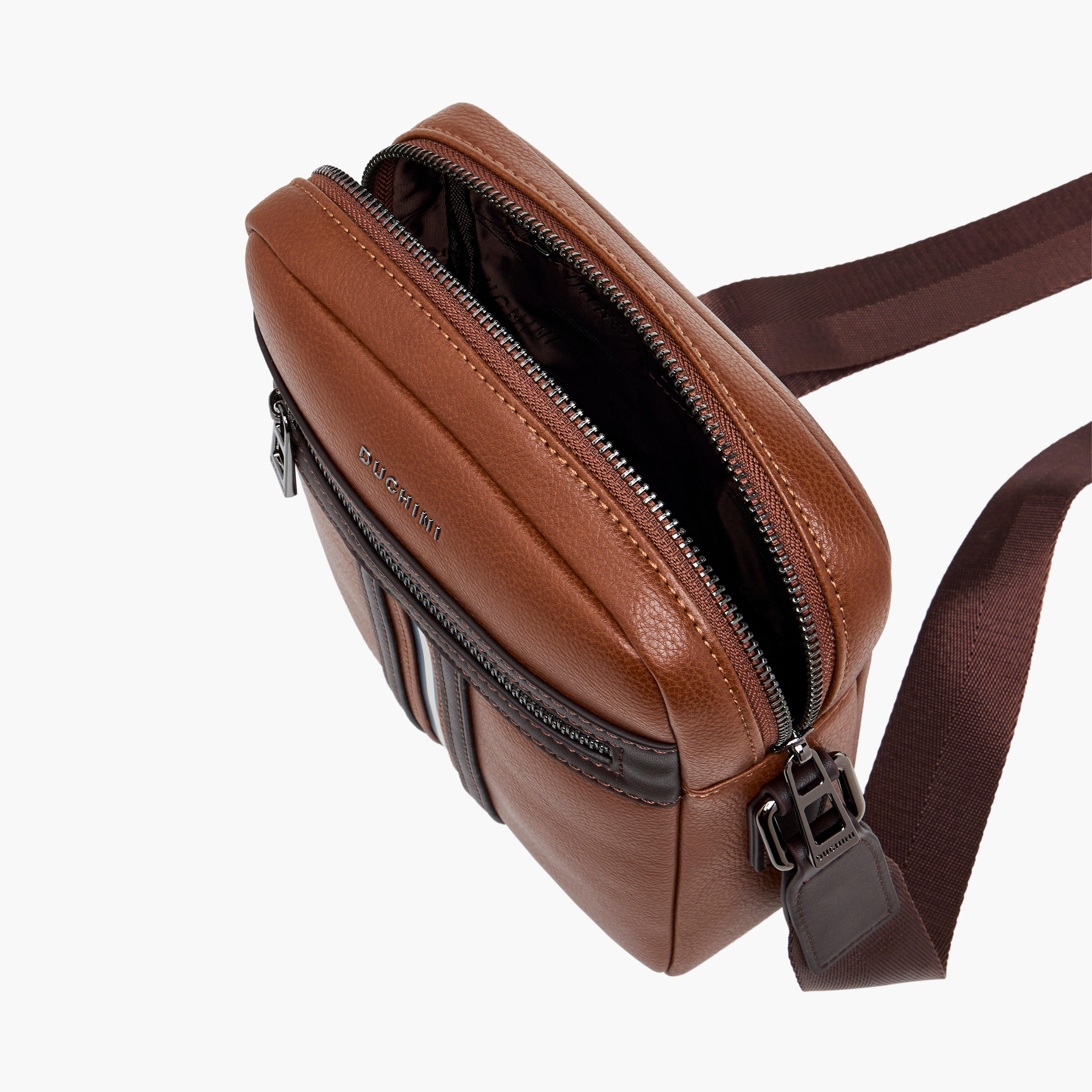 Duchini Striped Crossbody Bag with Adjustable Strap-men-bags-image-8