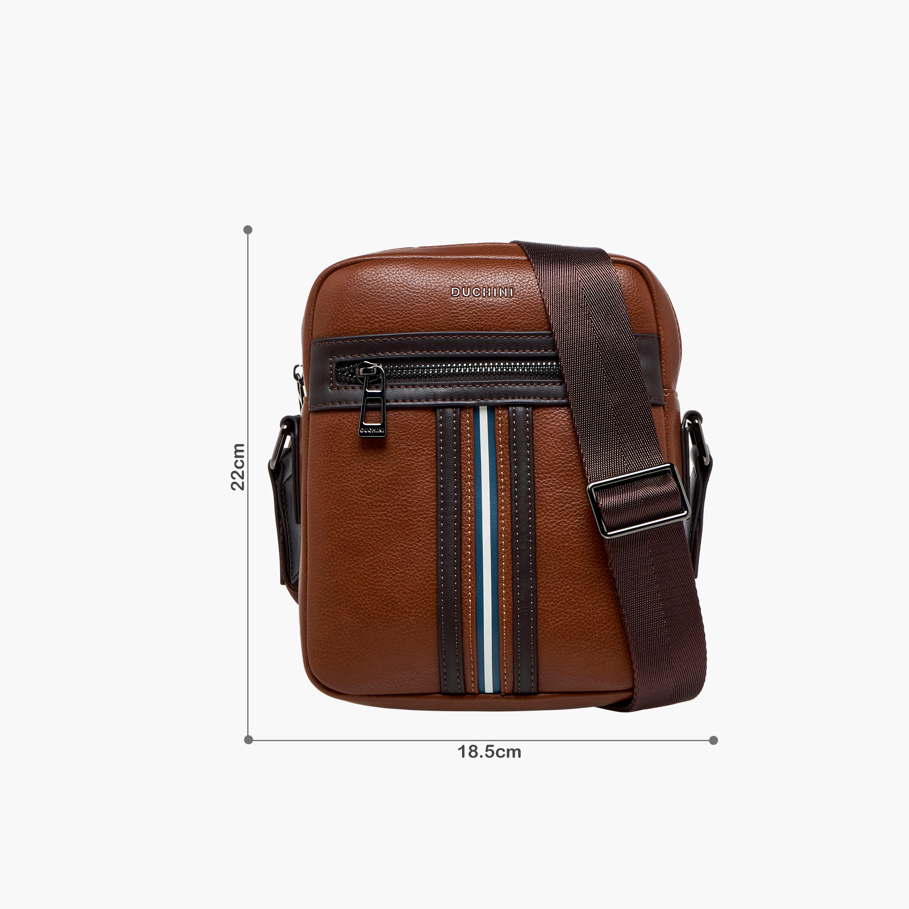 Duchini Striped Crossbody Bag with Adjustable Strap-men-bags-image-2