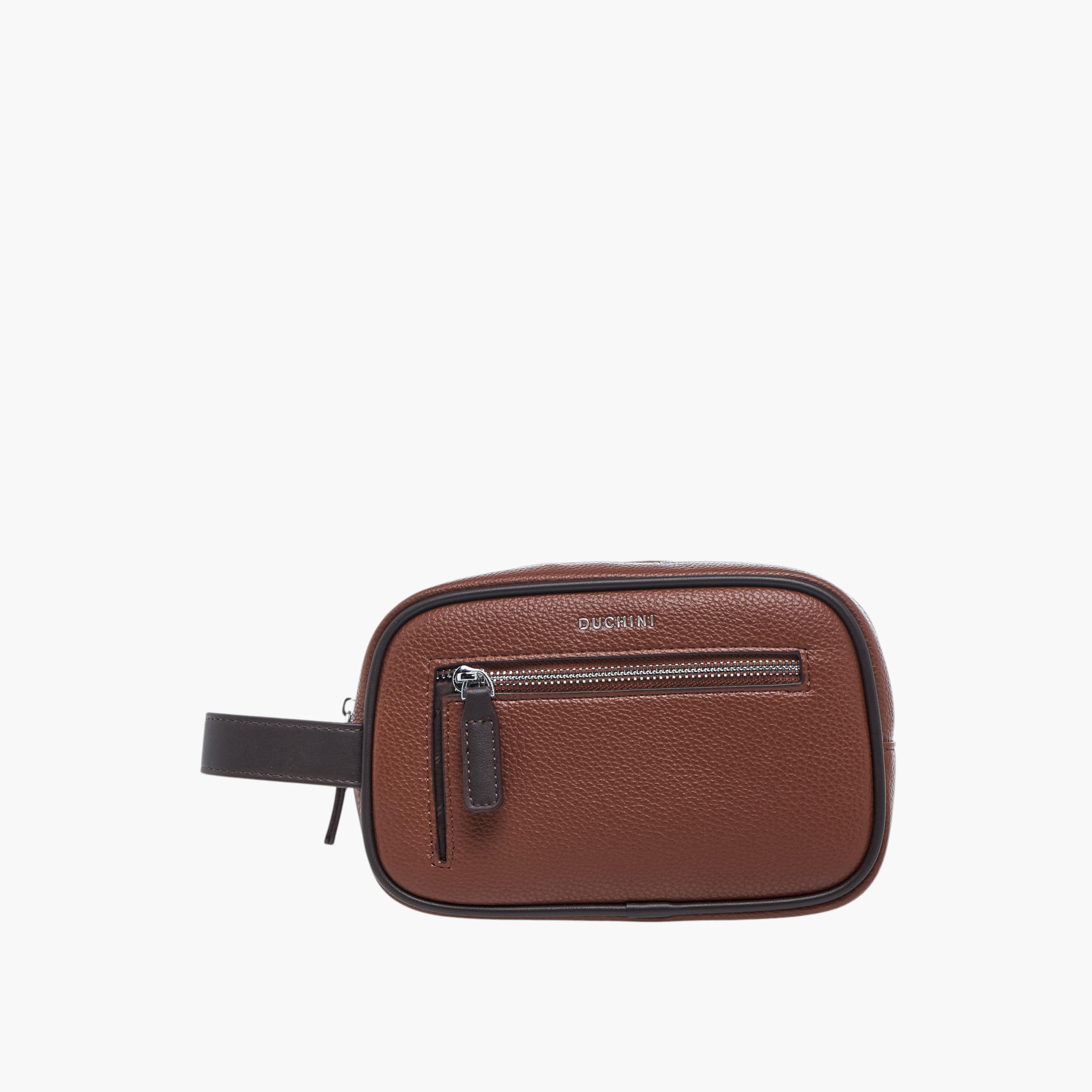 Duchini Textured Pouch with Zip Closure-men-bags-image-1