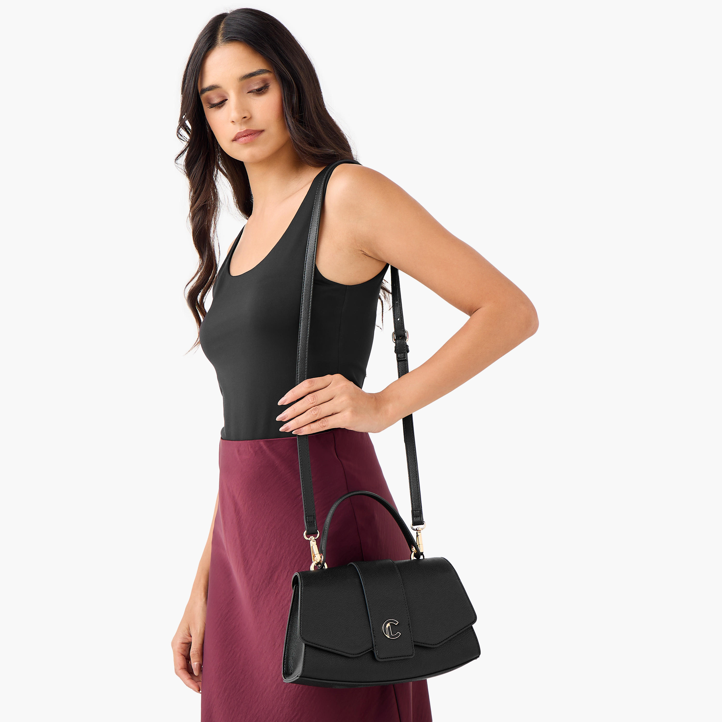 شنطة ساتشيل سادة بزر إغلاق وحزام قابل للفصل من لو كونفورت-women-bagsandwallets-handbags-image-8
