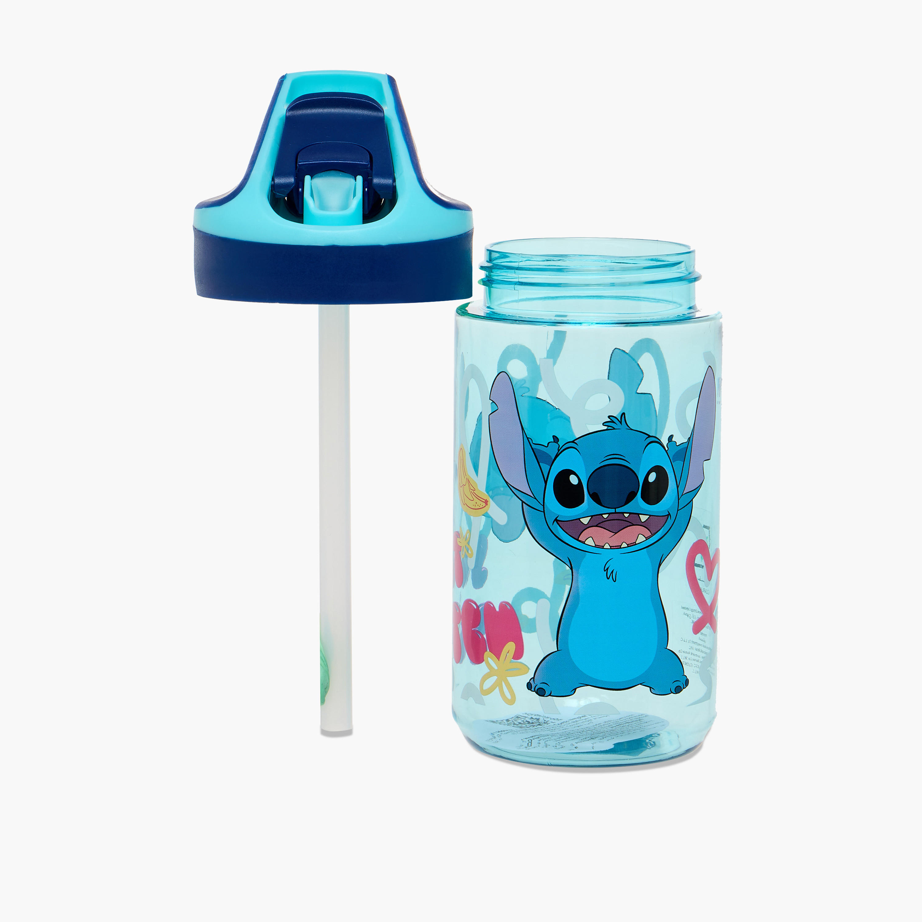 Stitch Print Water Bottle with Straw - 470 ml-school-waterbottles-image-2