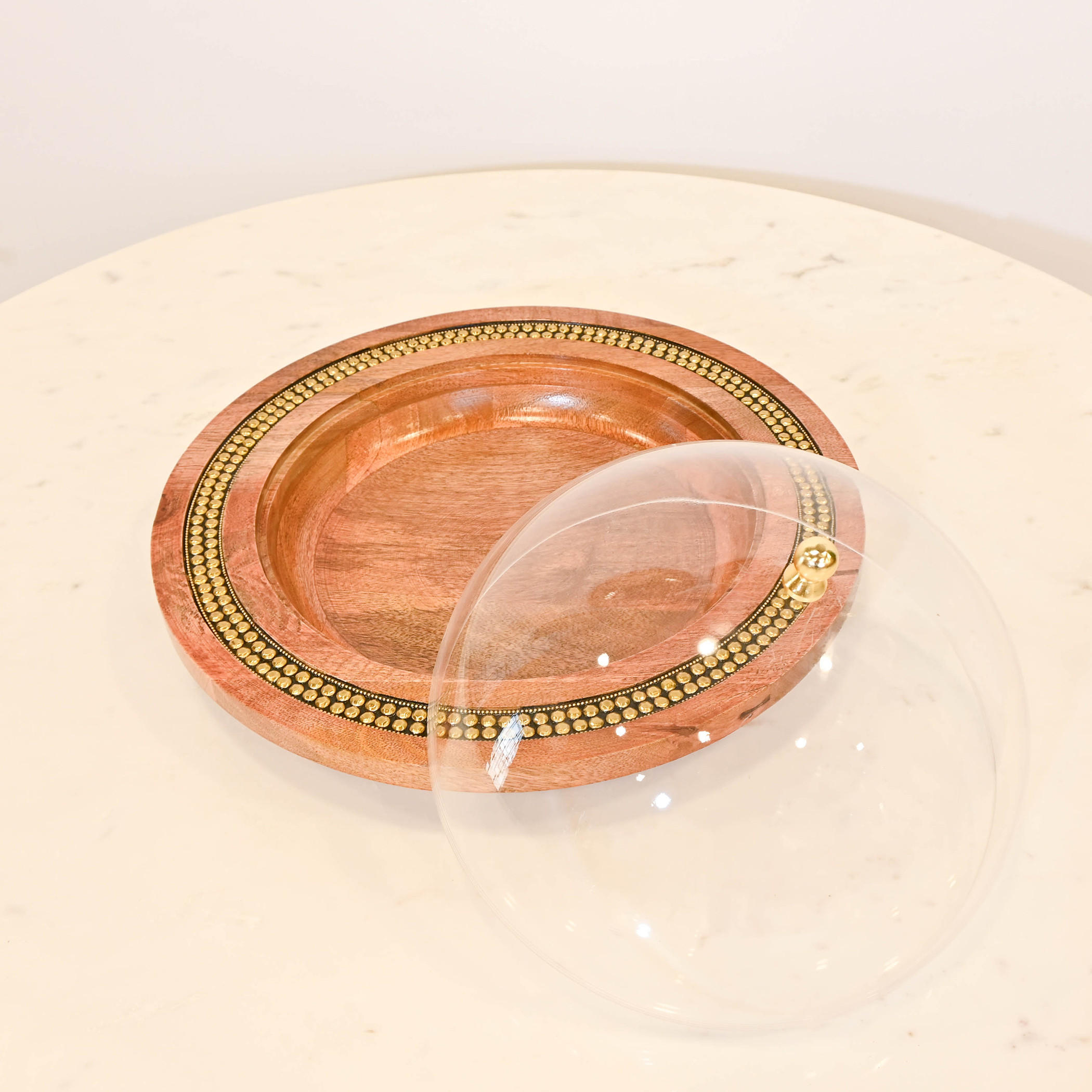 Crafted by Lifestyle Wooden Tray with Brass Detail and Acrylic Cover-household-decor-boxesandtrays-image-3
