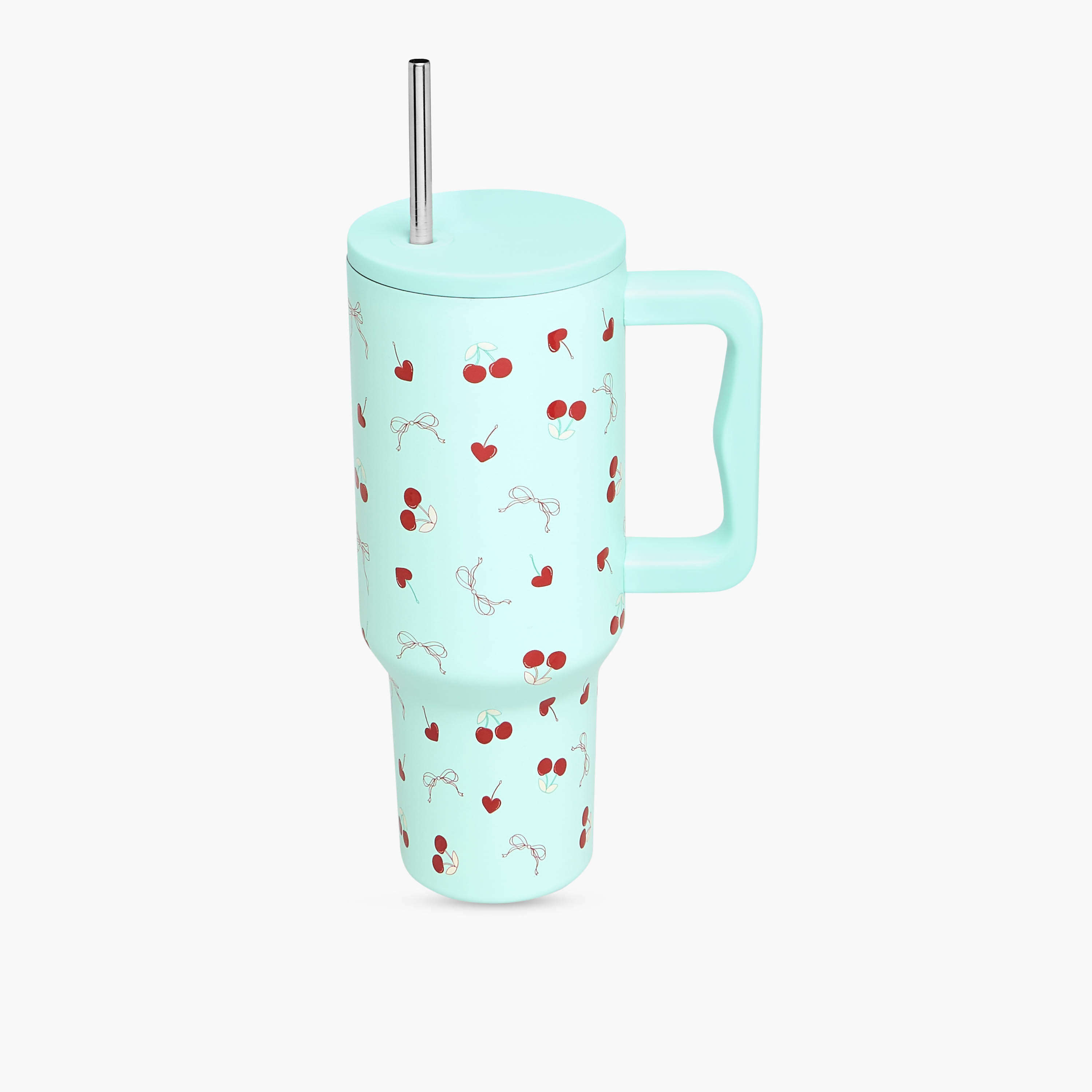 Cherry Print Stainless Steel Tumbler with Straw and Lid - 1 L-household-dining-teaandcoffee-travelmugsandsippers-image-3