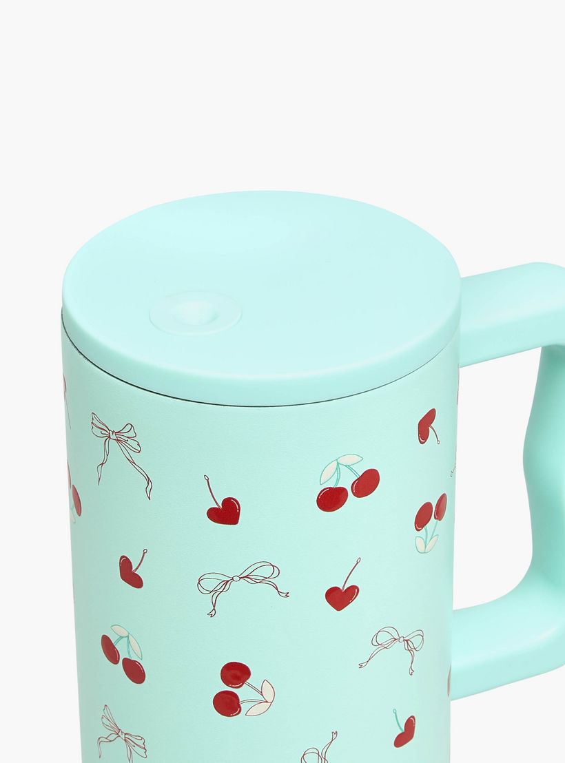 Cherry Print Stainless Steel Tumbler with Straw and Lid - 1 L-household-dining-teaandcoffee-travelmugsandsippers-image-4