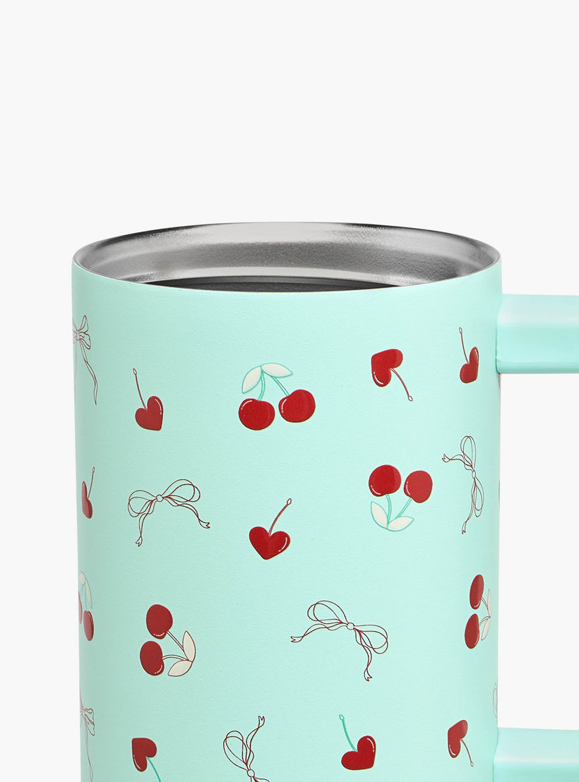 Cherry Print Stainless Steel Tumbler with Straw and Lid - 1 L-household-dining-teaandcoffee-travelmugsandsippers-image-6