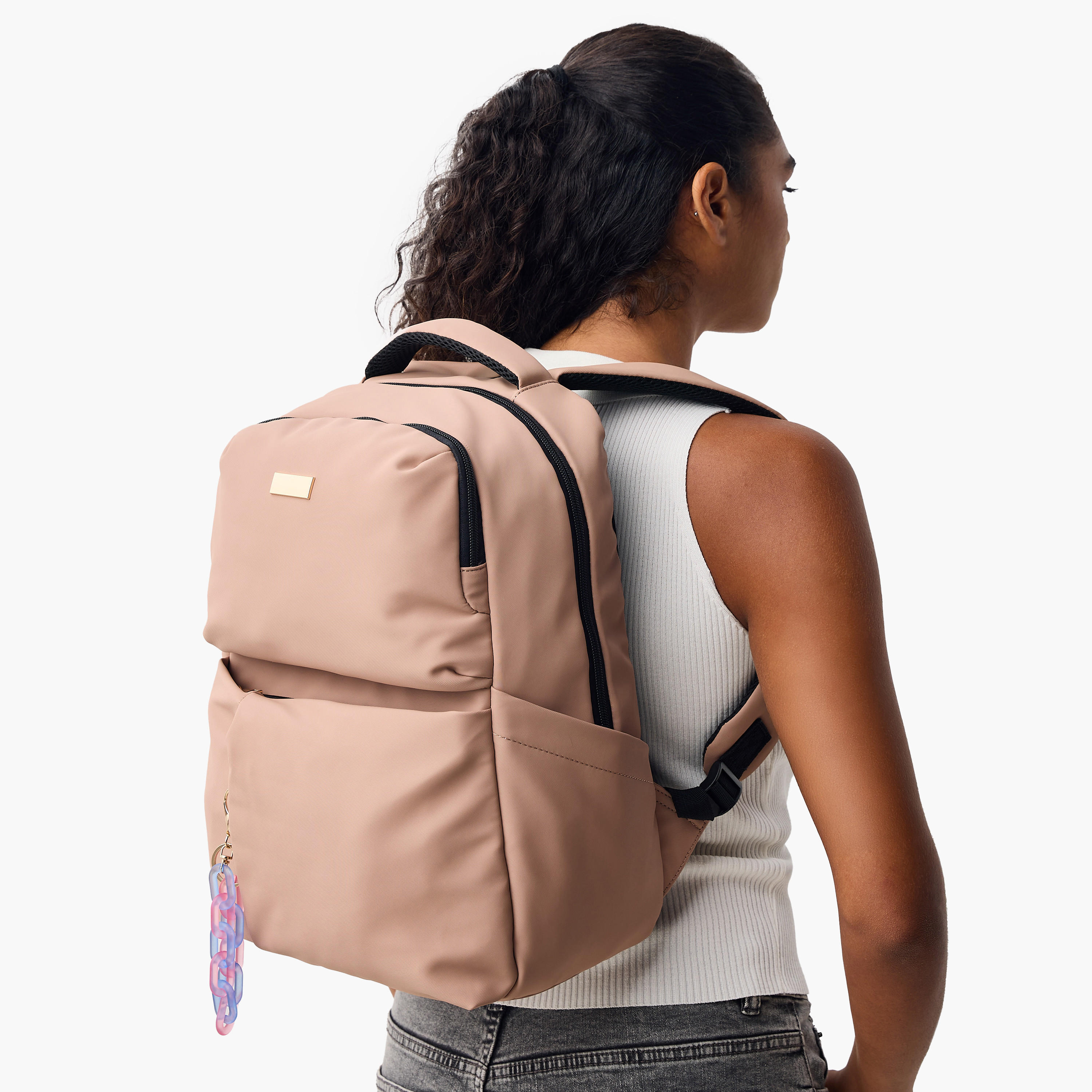 Mistotes Solid Backpack with Adjustable Shoulder Straps and Zip Closure - 28x41x21 cms-women-bagsandwallets-backpacks-image-2