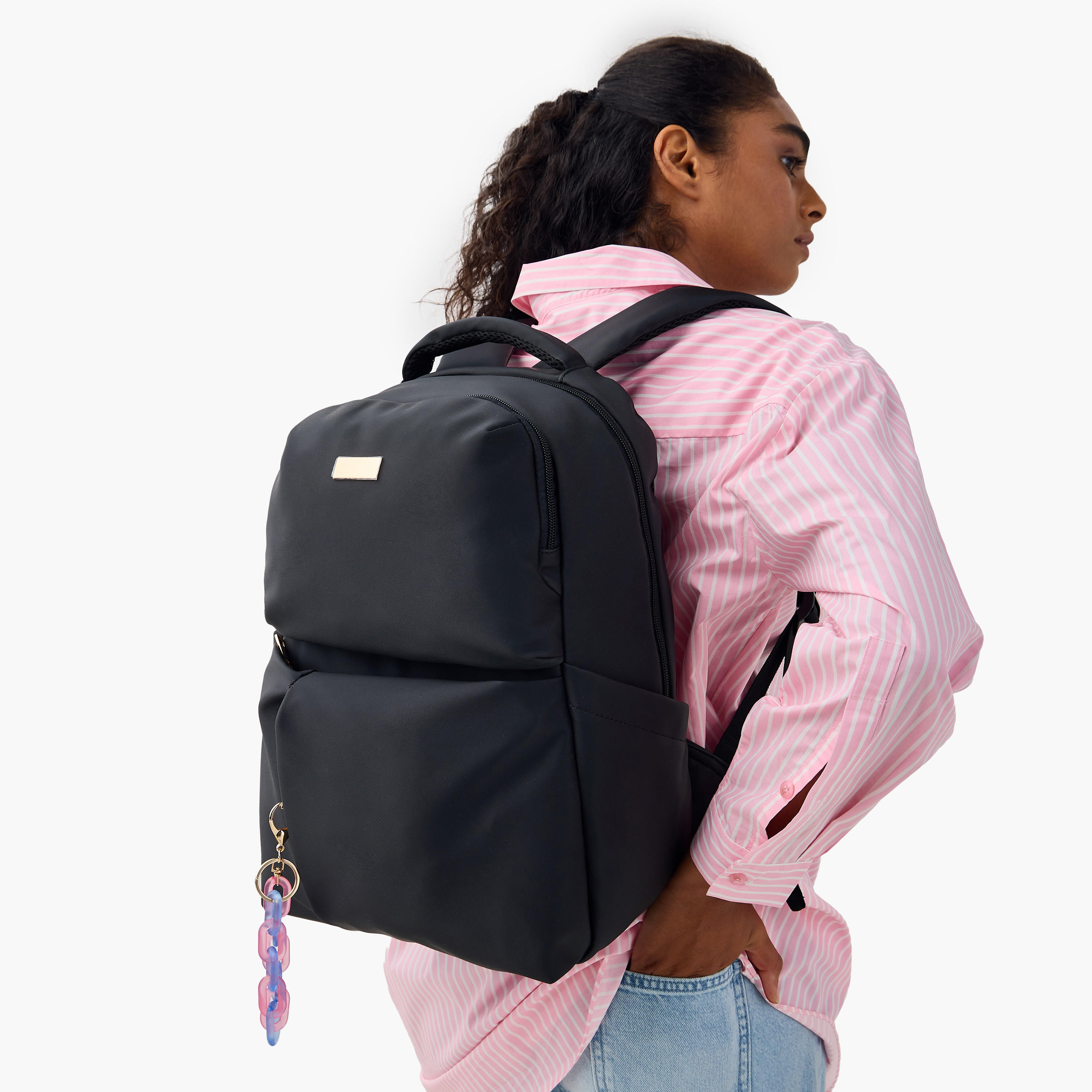 Mistotes Solid Backpack with Adjustable Shoulder Straps and Zip Closure - 28x41x21 cms-women-bagsandwallets-backpacks-image-2