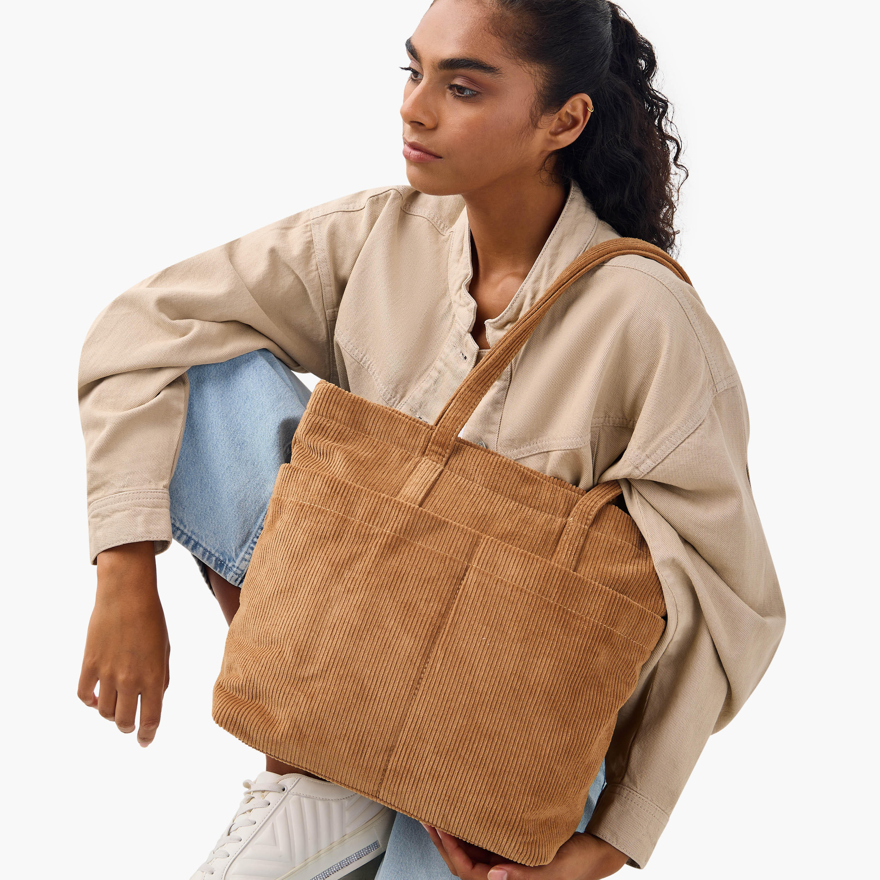 Mistotes Corduroy Tote Bag with Double Handle and Zip Closure-women-bagsandwallets-handbags-image-2