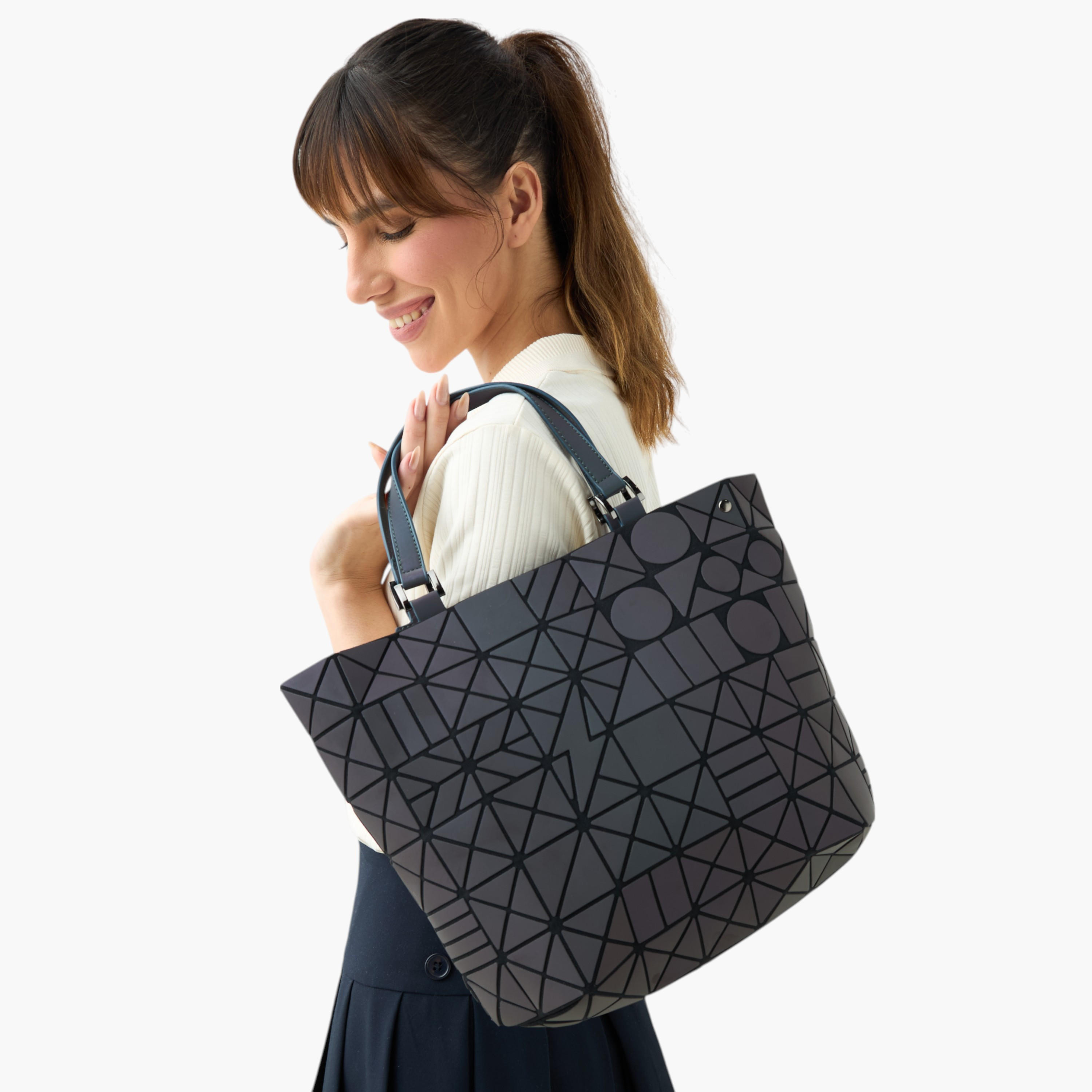 Mistotes Geometric Print Tote Bag with Double Handle and Button Closure-women-bagsandwallets-handbags-image-2