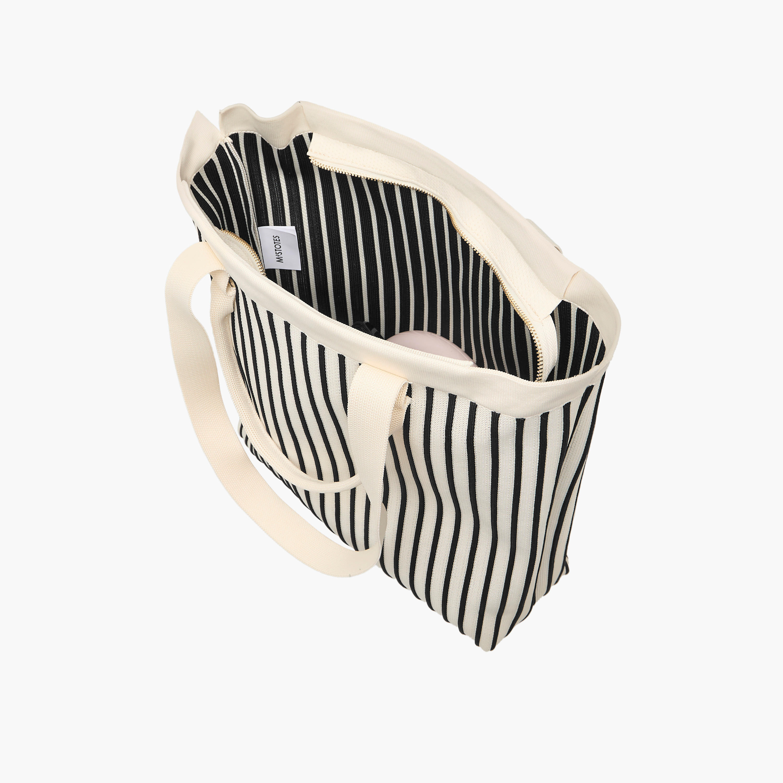 شنطة توت مخططة بمقبض مزدوج وسحاب إغلاق من ميستوتس-women-bagsandwallets-handbags-image-7