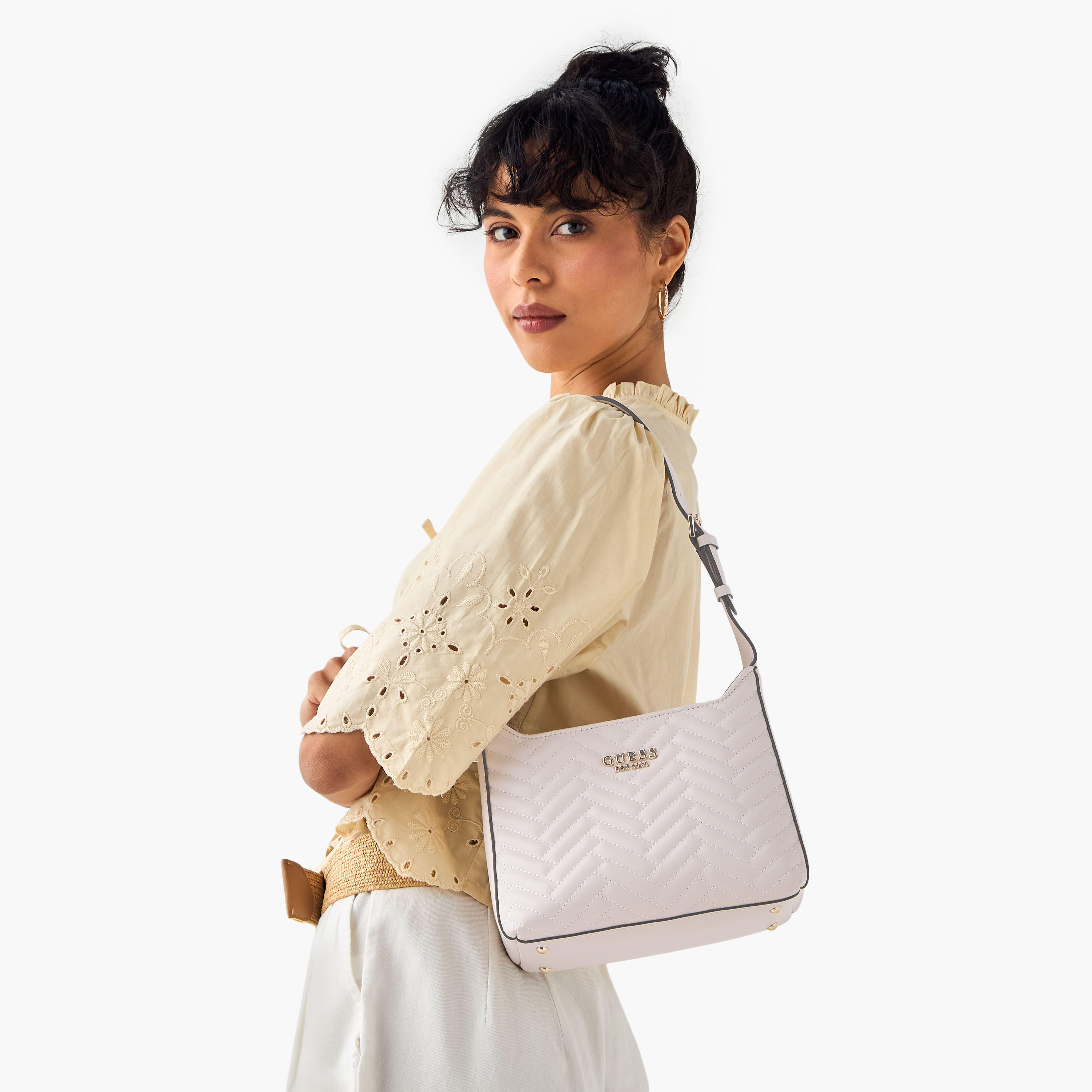 Guess Anning Quilted Shoulder Bag with Adjustable Strap and Zip Closure-women-bagsandwallets-handbags-image-2