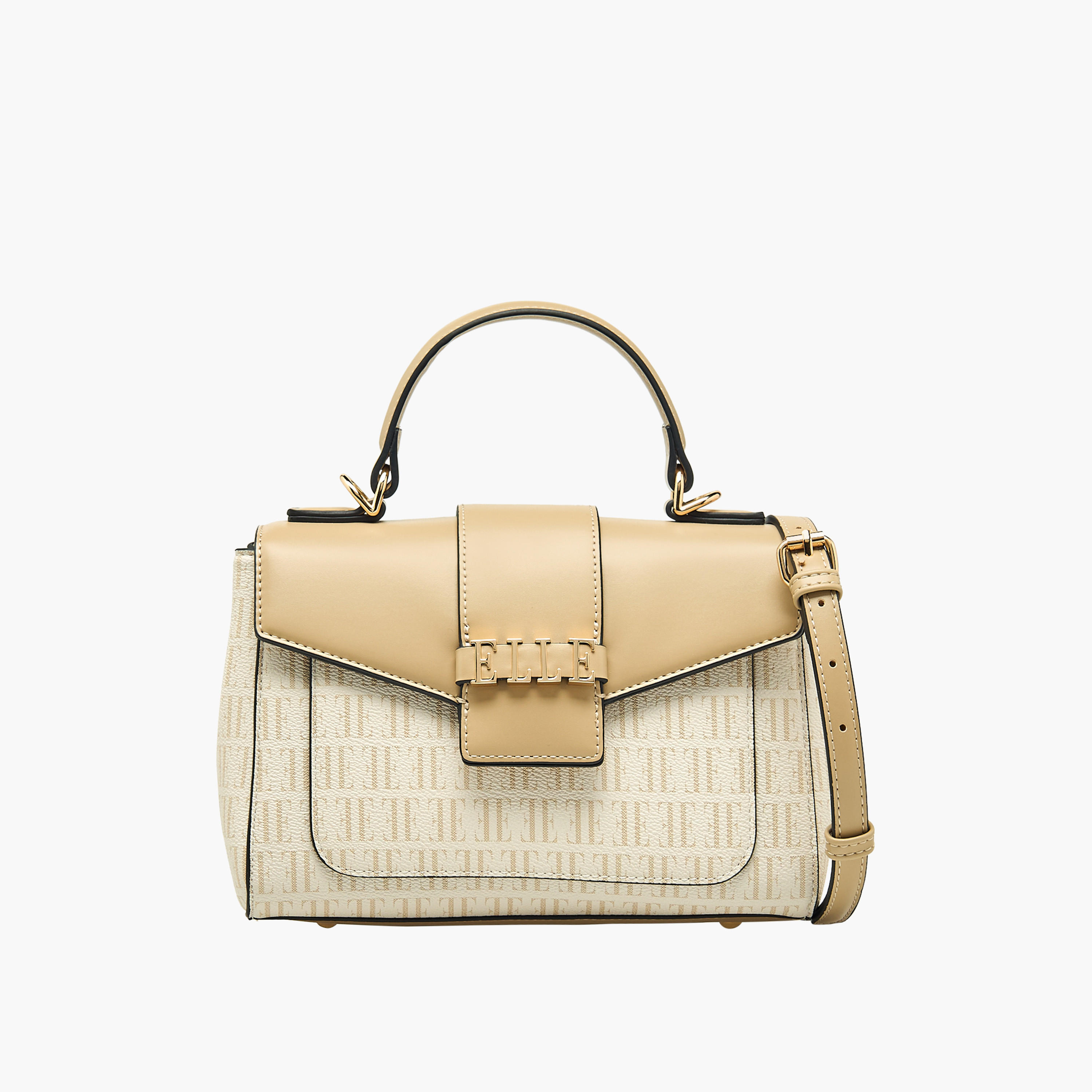 Elle Monogram Print Satchel Bag with Top Handle-women-bagsandwallets-handbags-image-1