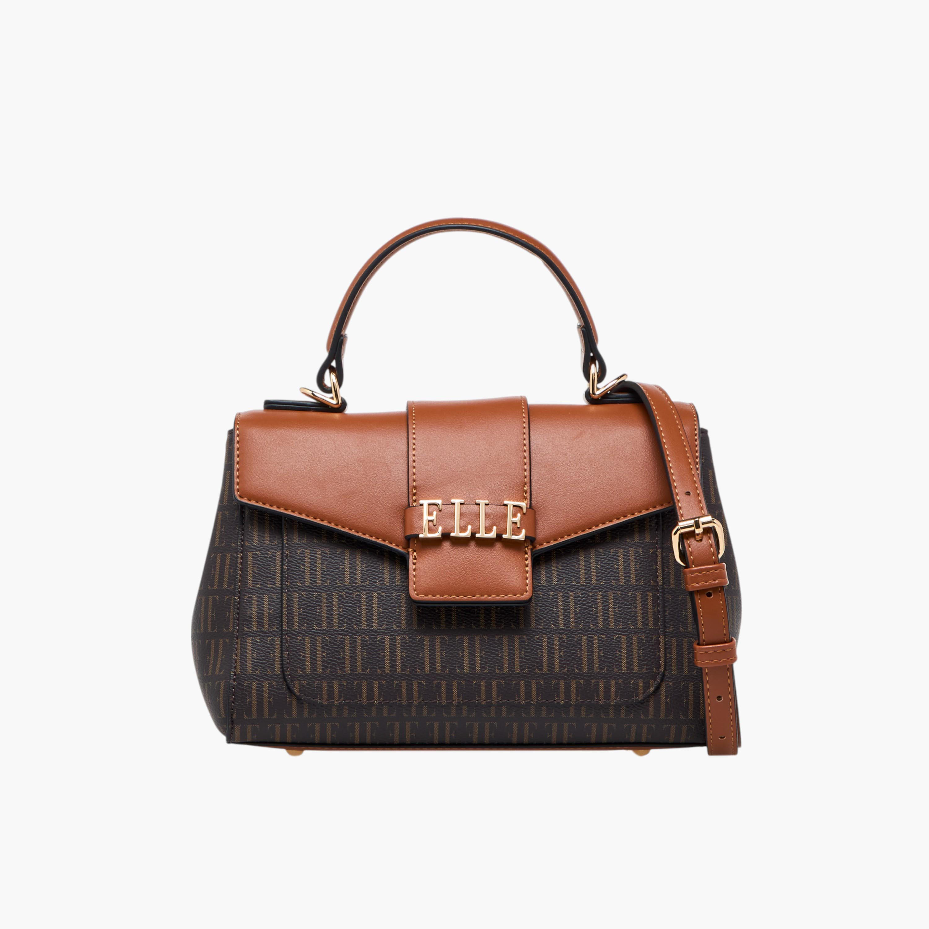Elle Monogram Print Satchel Bag with Top Handle-women-bagsandwallets-handbags-image-1
